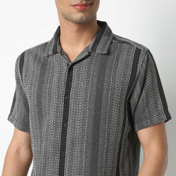 Regular Fit Striped Camp Collar Regular Length Shirt