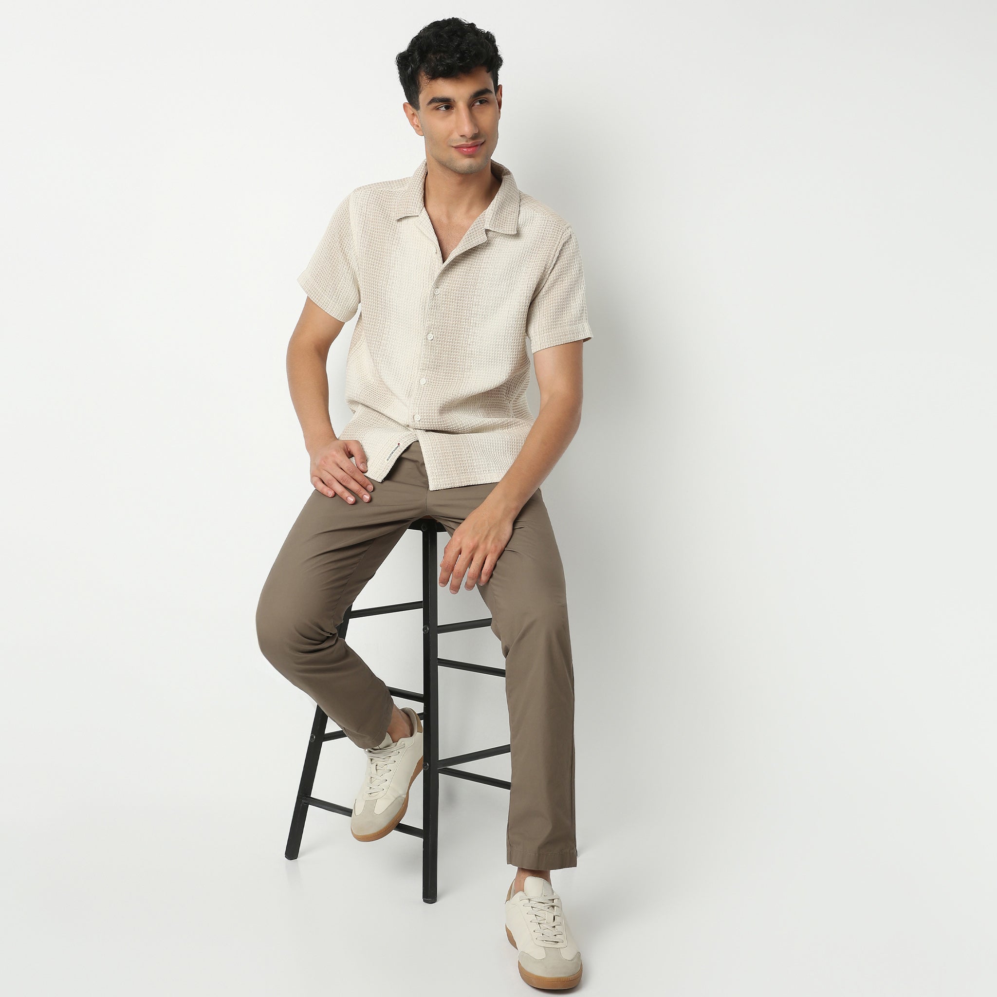 Regular Fit Solid Camp Collar Regular Length Shirt