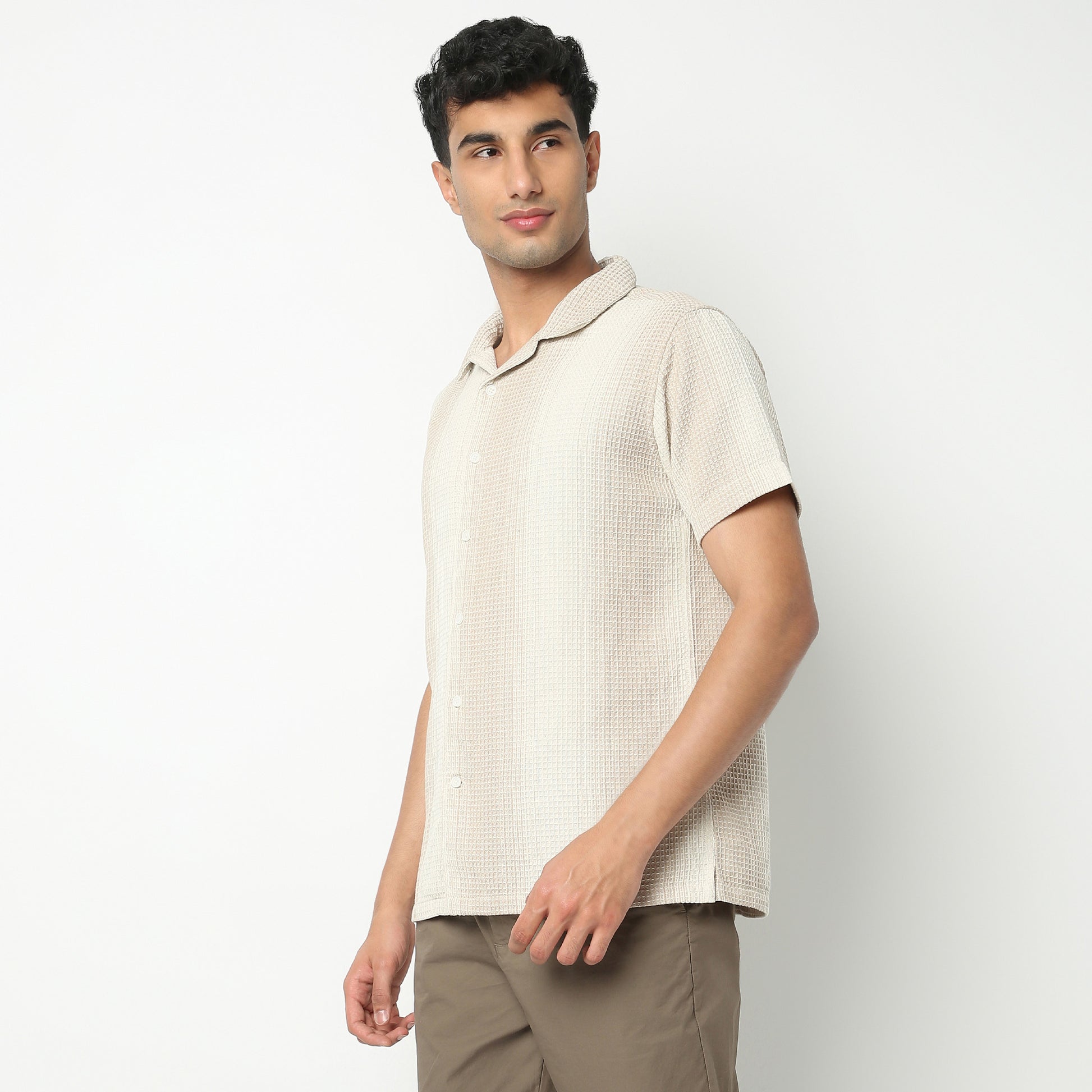 Regular Fit Solid Camp Collar Regular Length Shirt