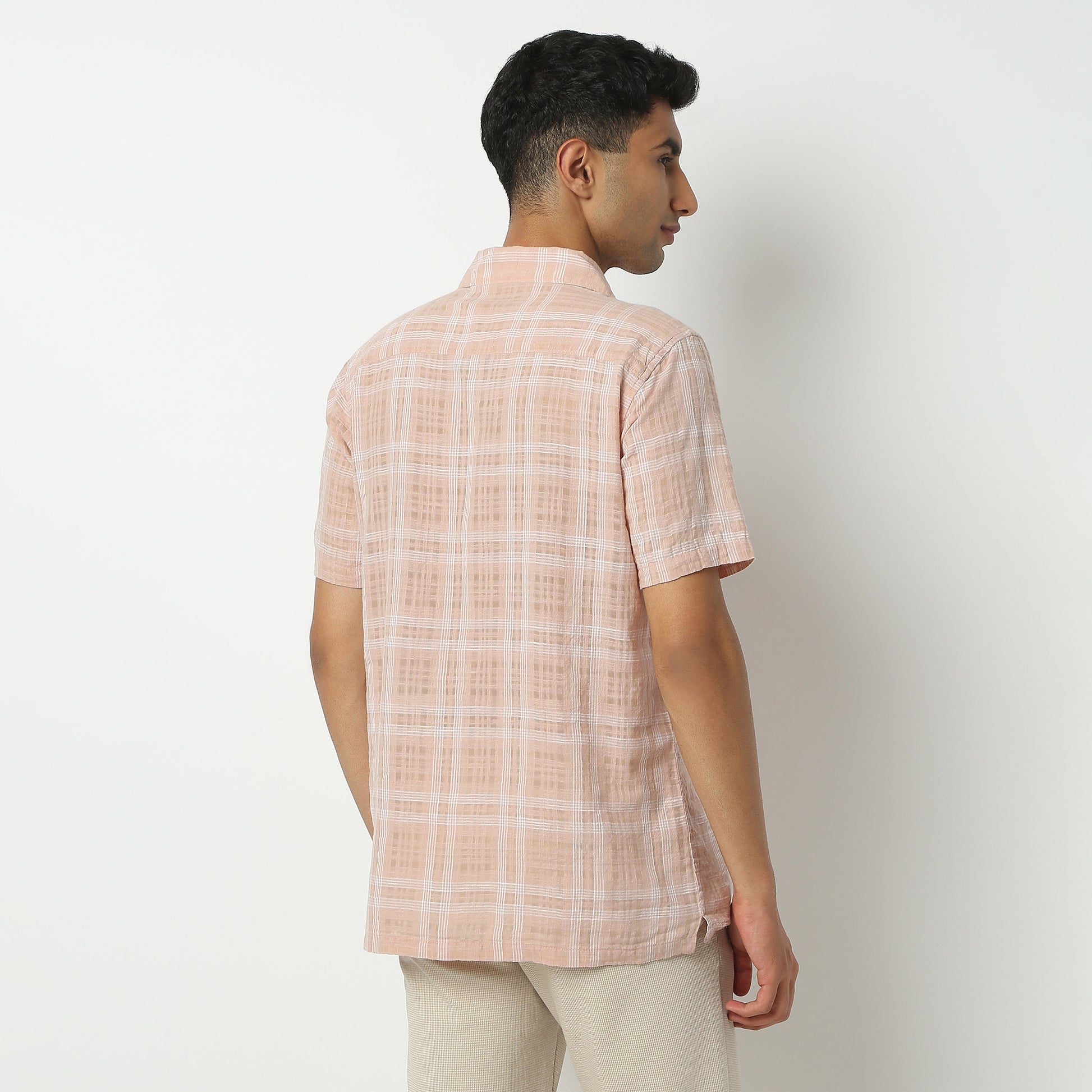 Regular Fit Checkered Camp Collar Shirt