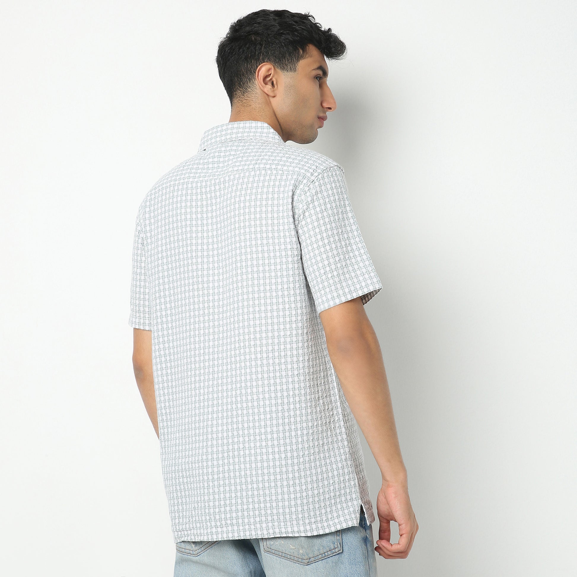 Regular Fit Checkered Camp Collar Shirt