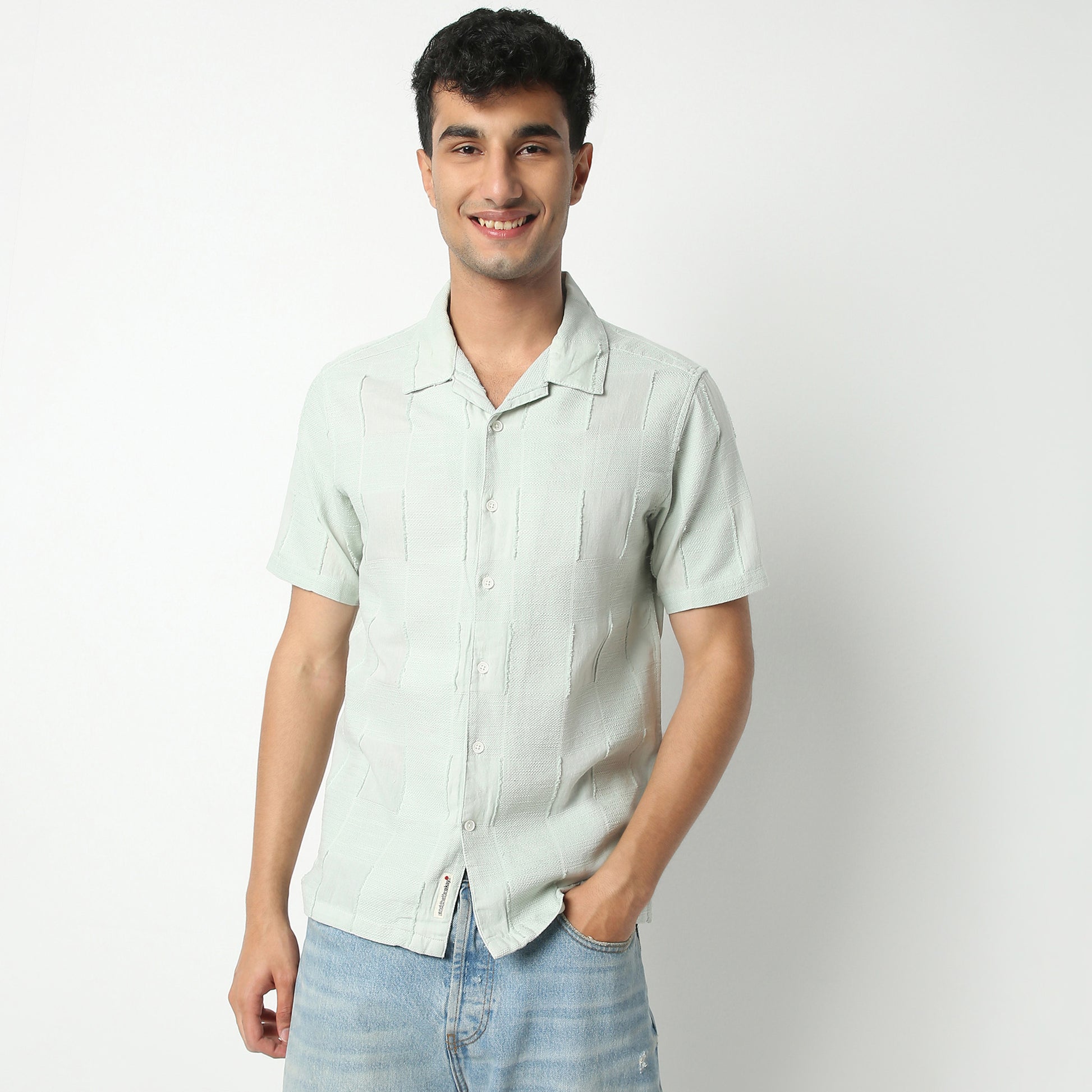 Regular Fit Solid Camp Collar Shirt