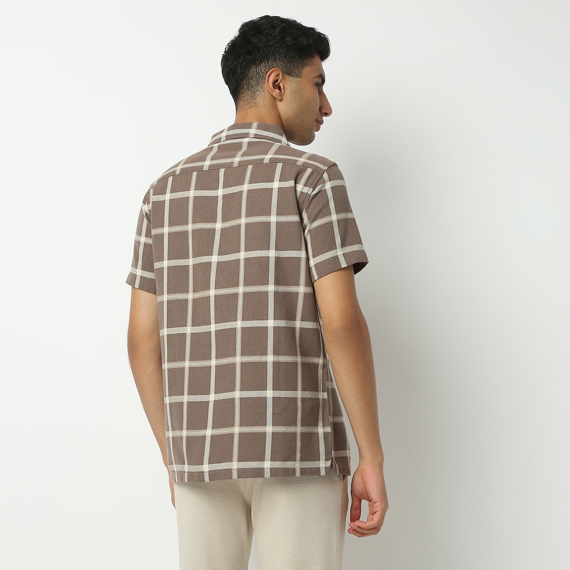 Regular Fit Checkered Camp Collar Shirt