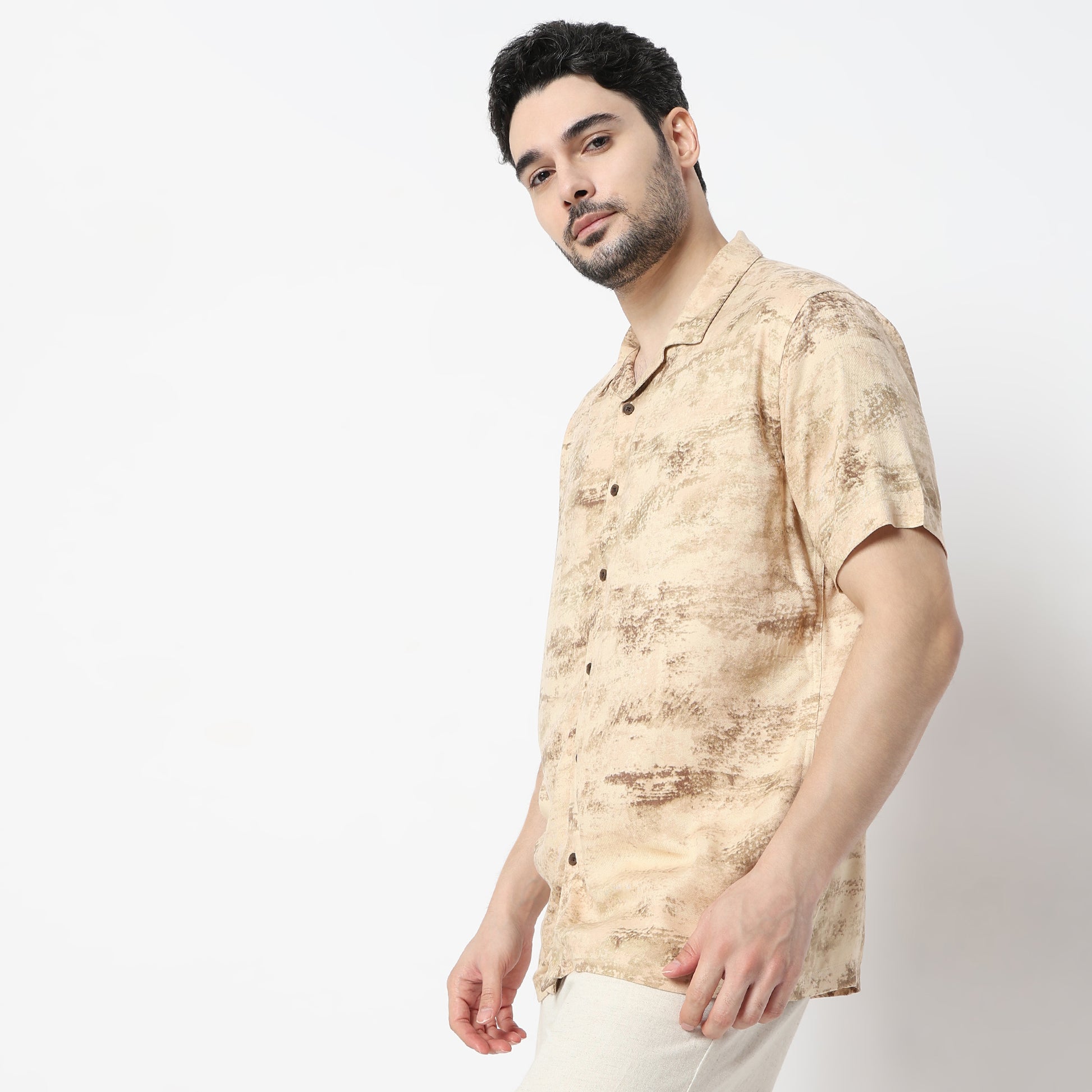 Regular Fit Printed Camp Collar Shirt