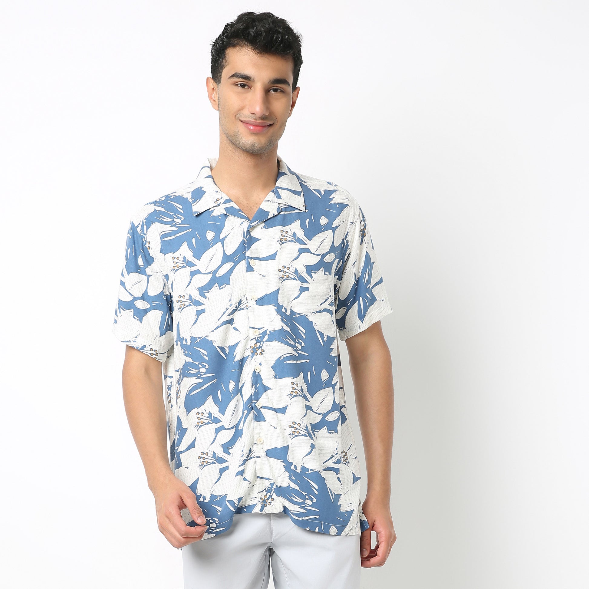 Regular Fit Printed Camp Collar Shirt