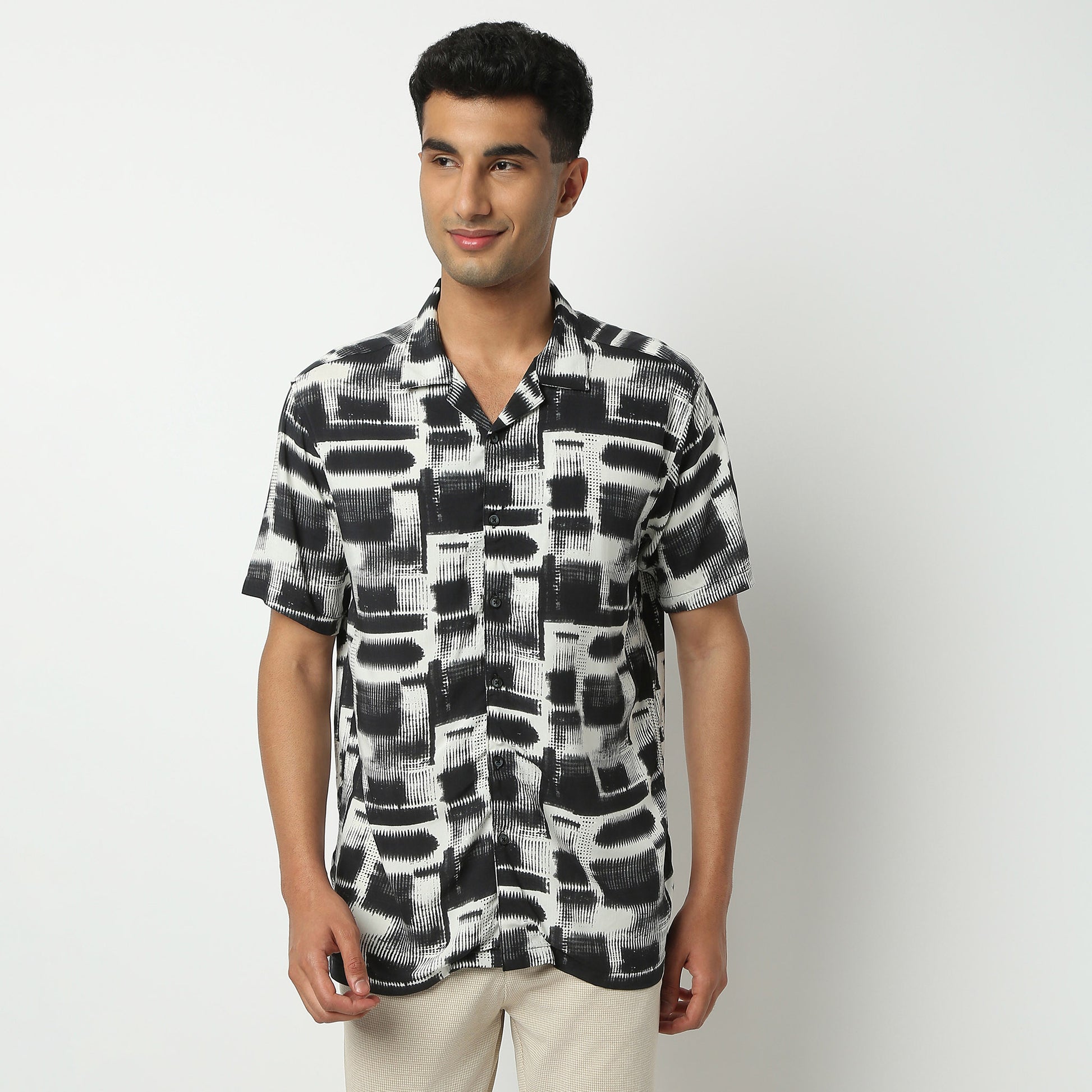 Regular Fit Printed Camp Collar Shirt