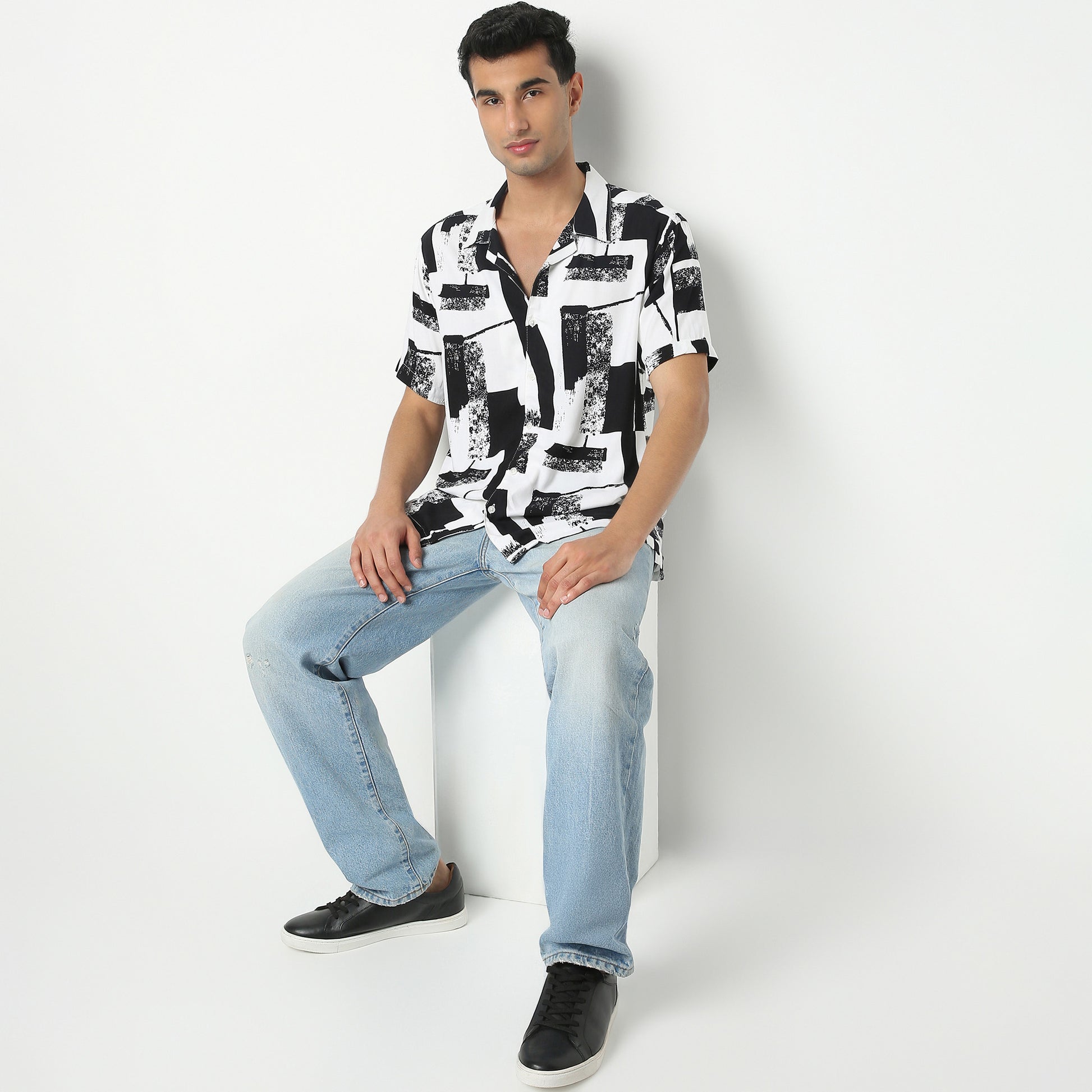 Regular Fit Printed Camp Collar Regular Length Shirt