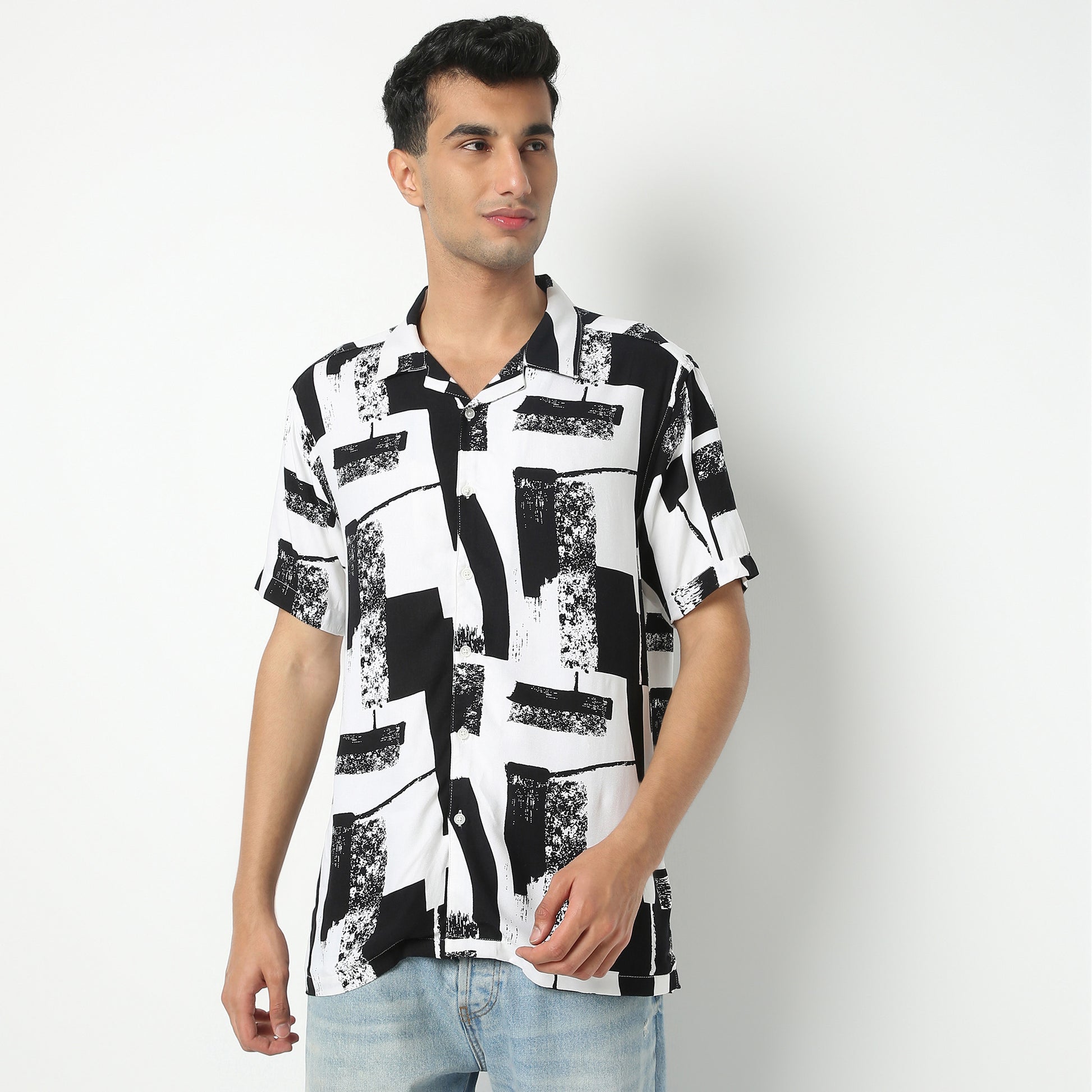 Regular Fit Printed Camp Collar Regular Length Shirt