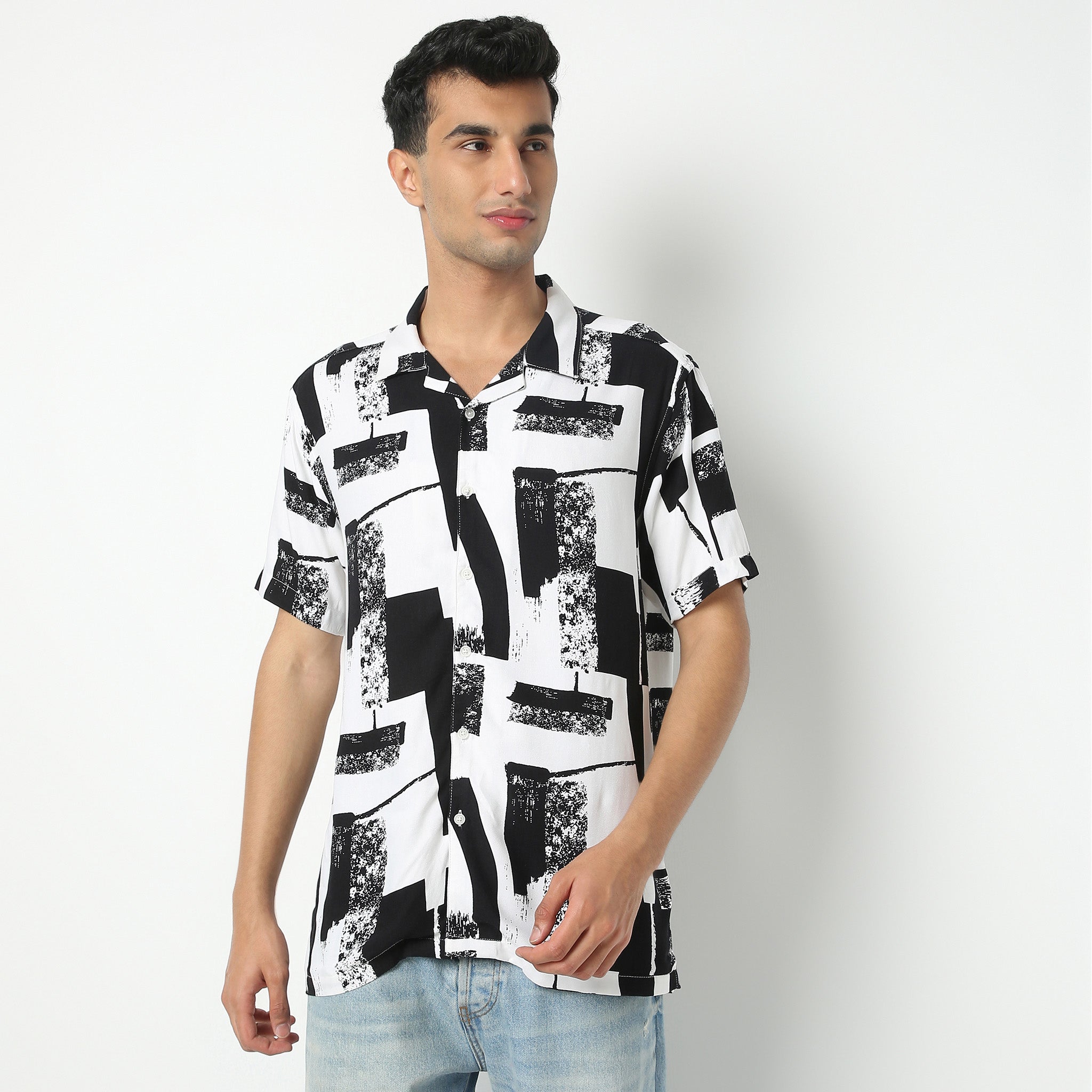 Regular Fit Printed Camp Collar Regular Length Shirt