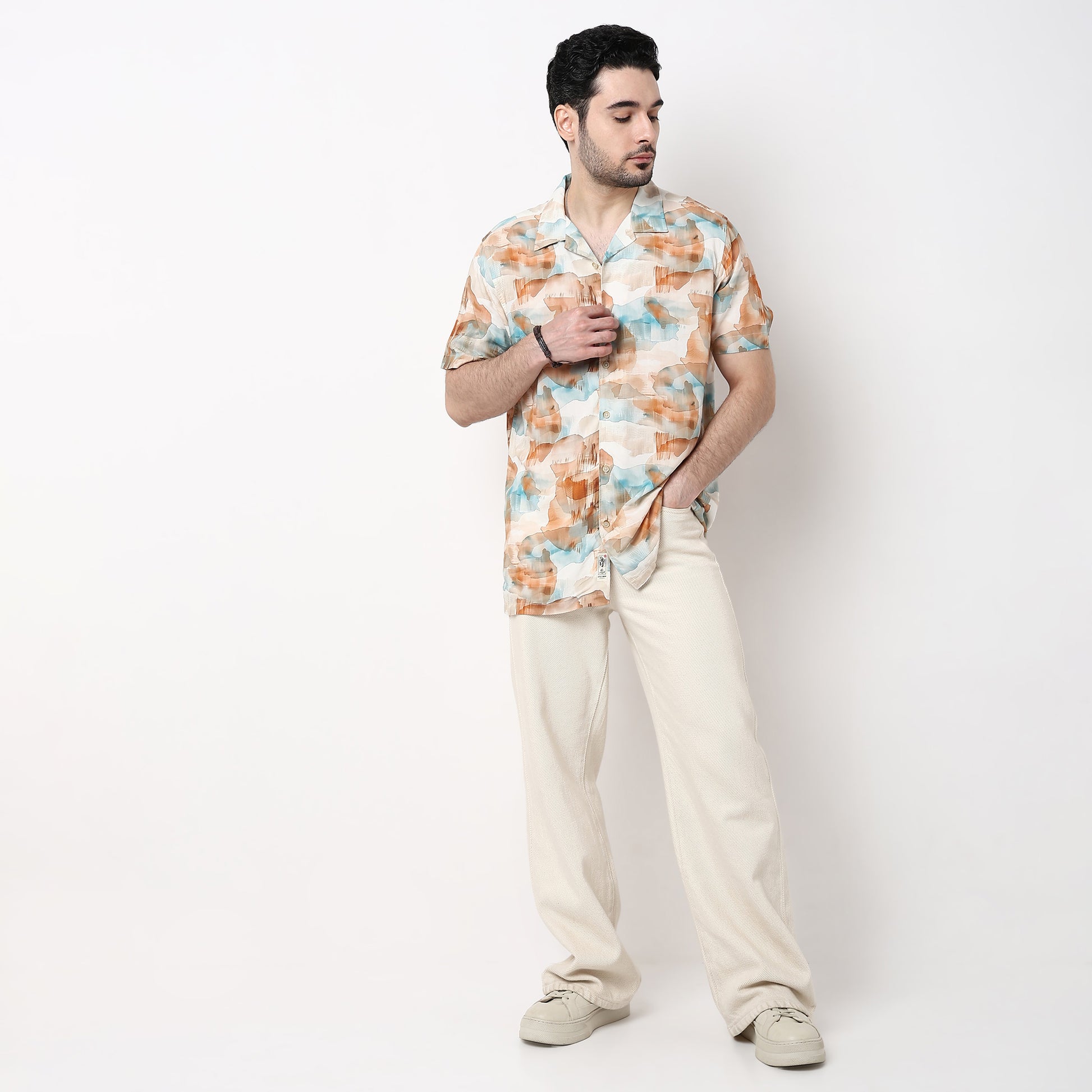 Mens Textured Cuban Shirt