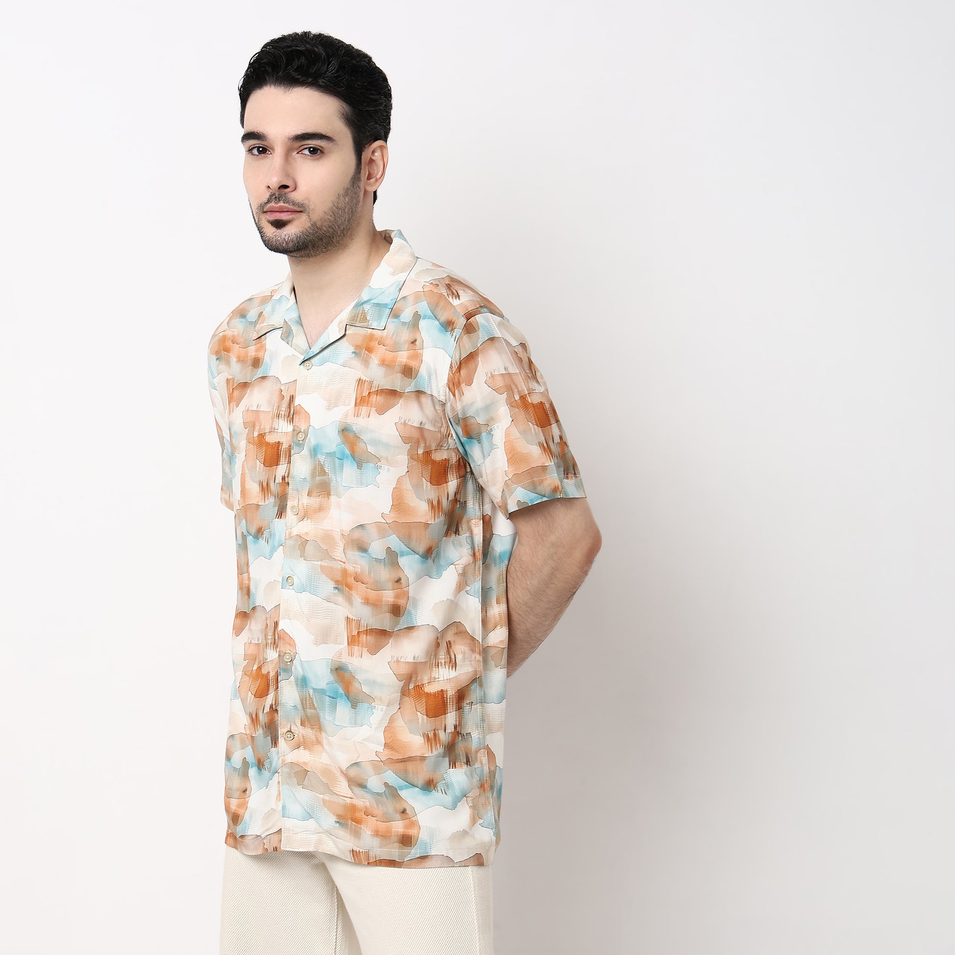 Mens Textured Cuban Shirt