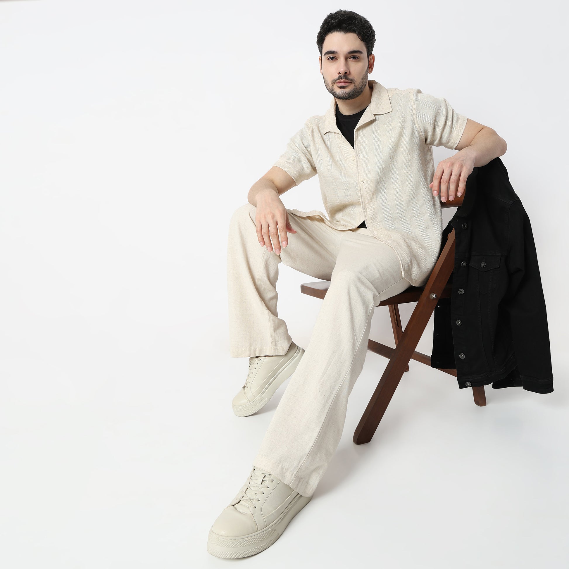 Regular Fit Solid Camp Collar Shirt