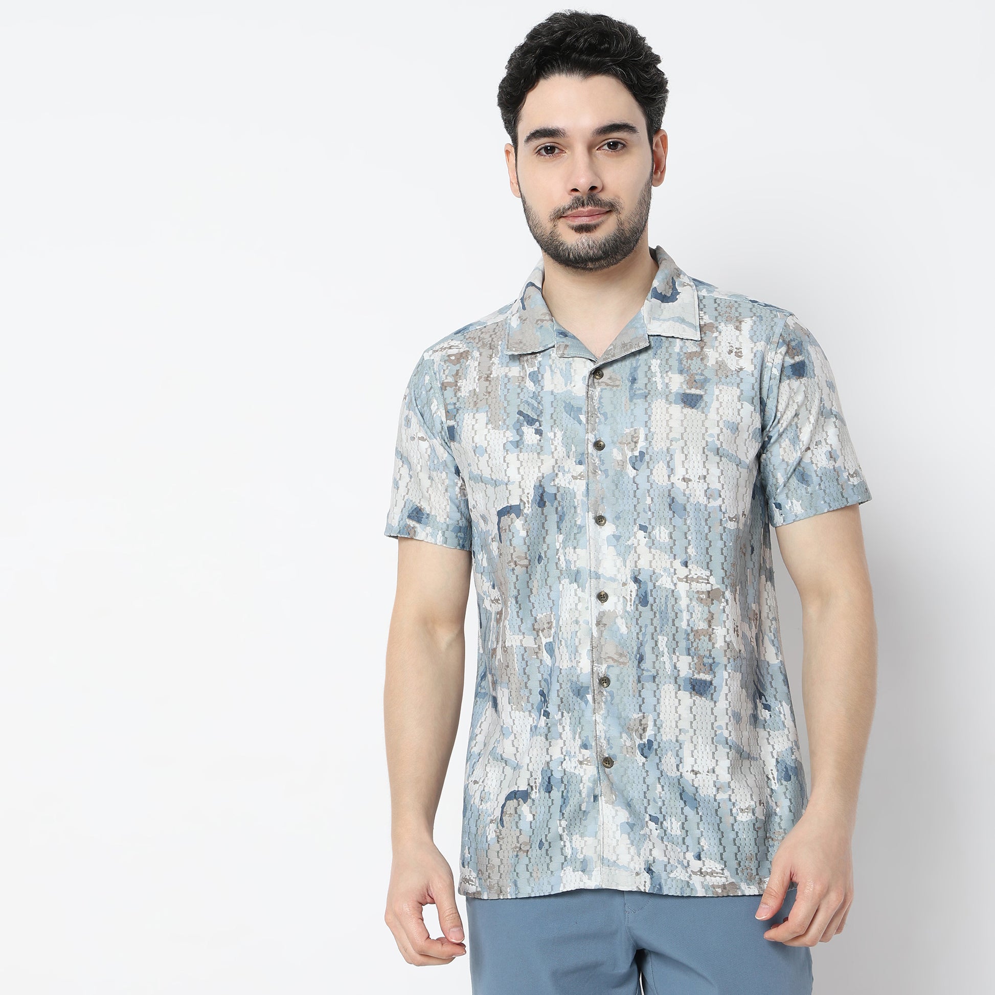 Regular Fit Printed Camp Collar Shirt