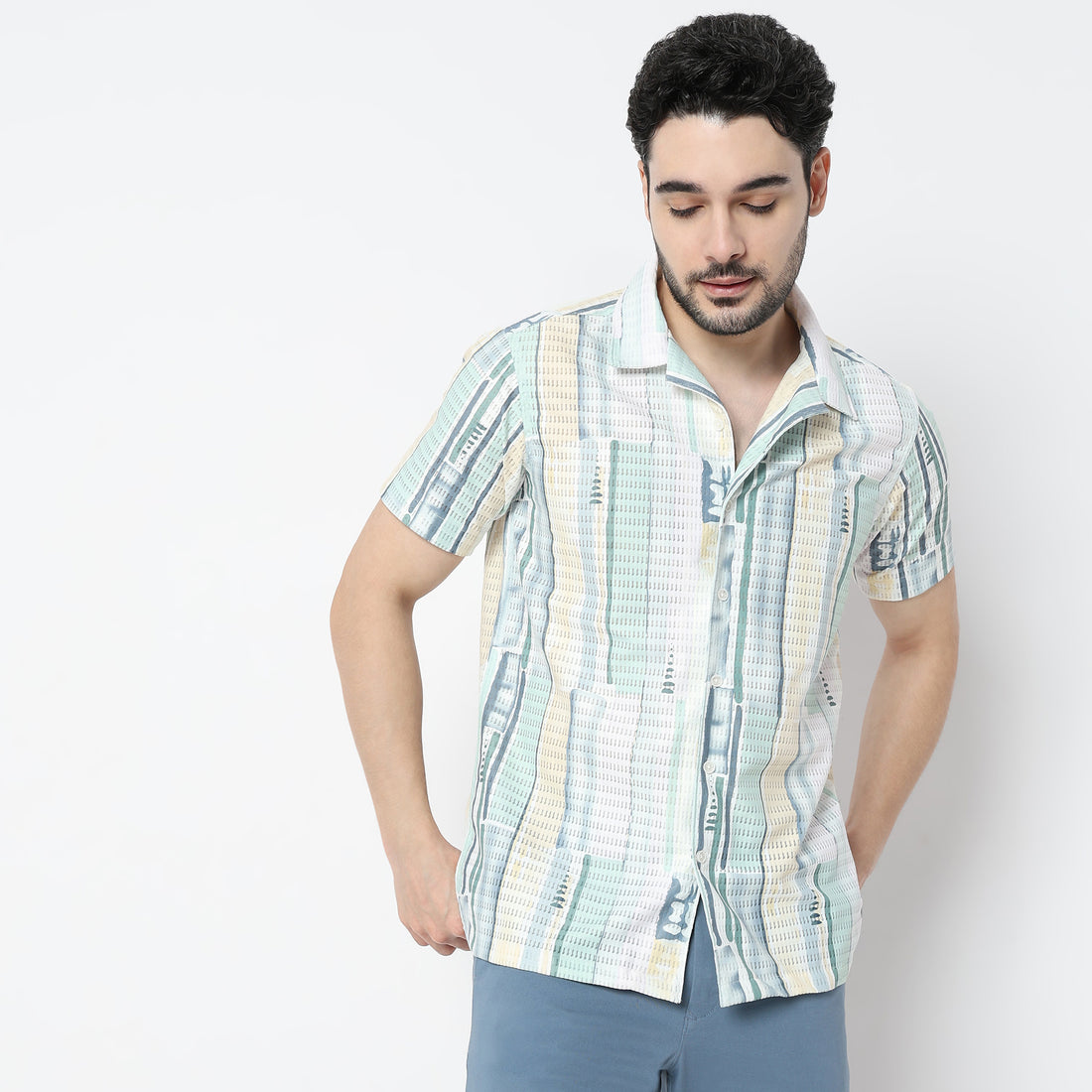 Regular Fit Printed Camp Collar Shirt