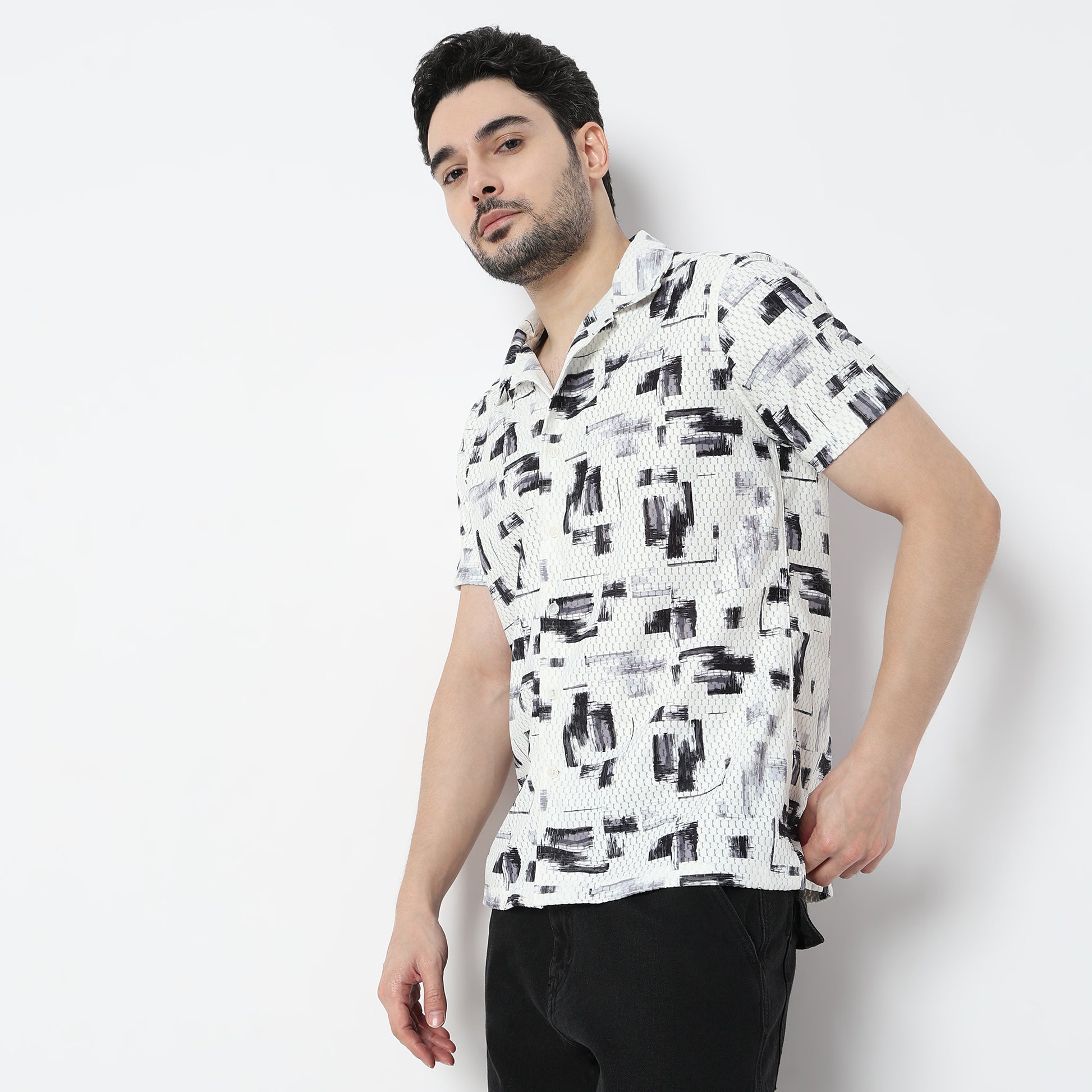 Regular Fit Printed Camp Collar Shirt