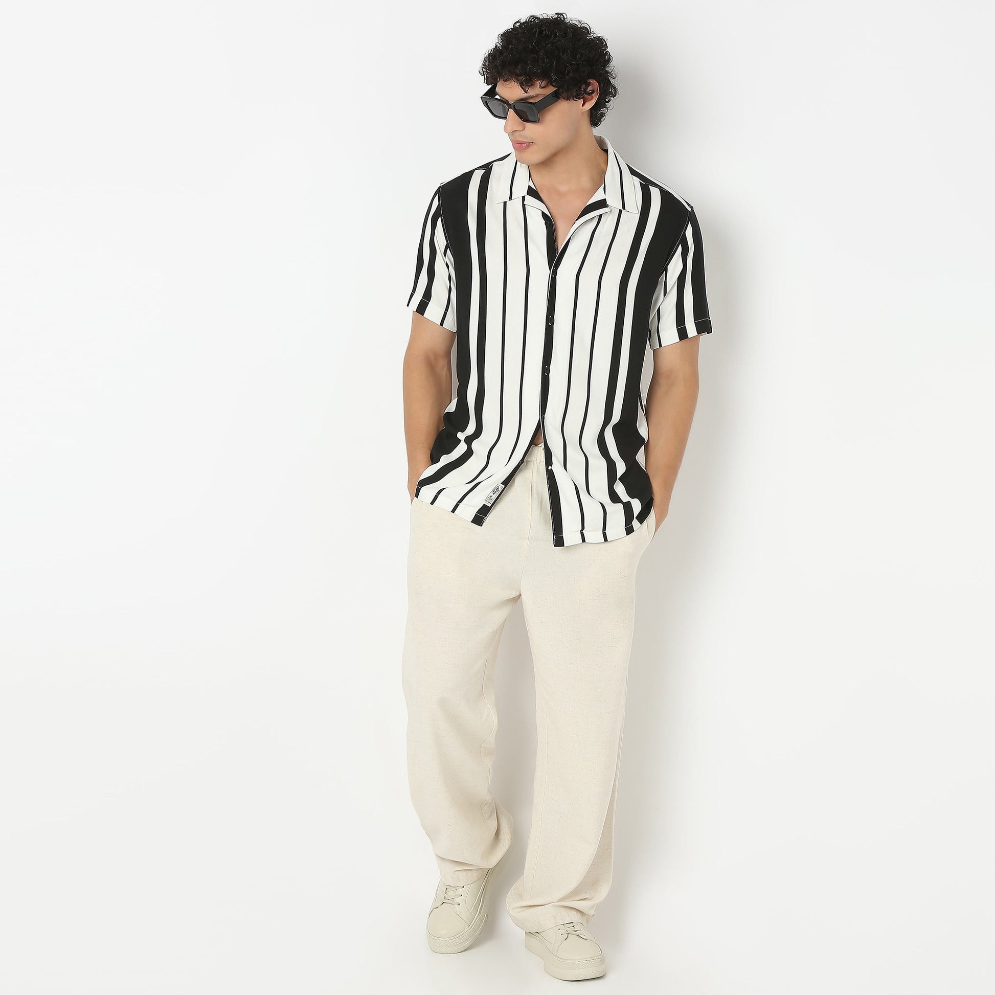 Striped Camp Collar Shirt