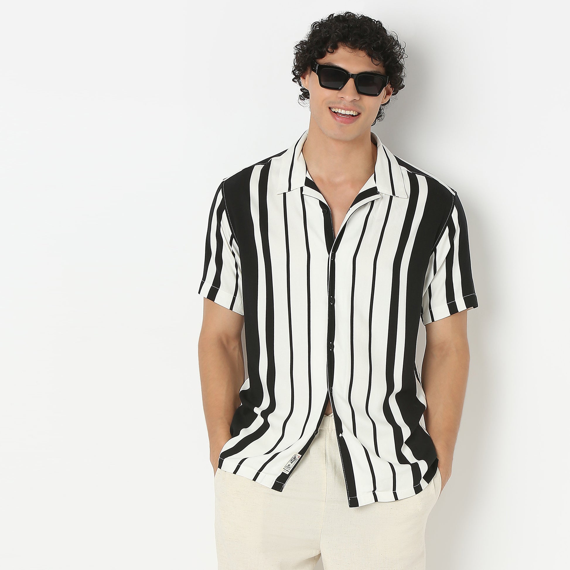 Striped Camp Collar Shirt