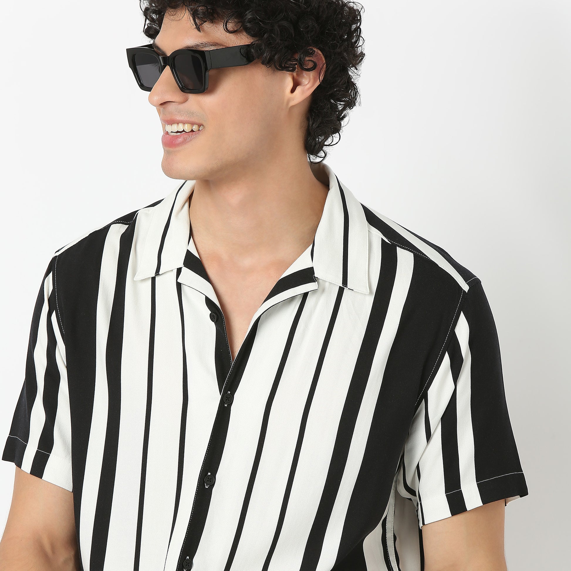 Striped Camp Collar Shirt