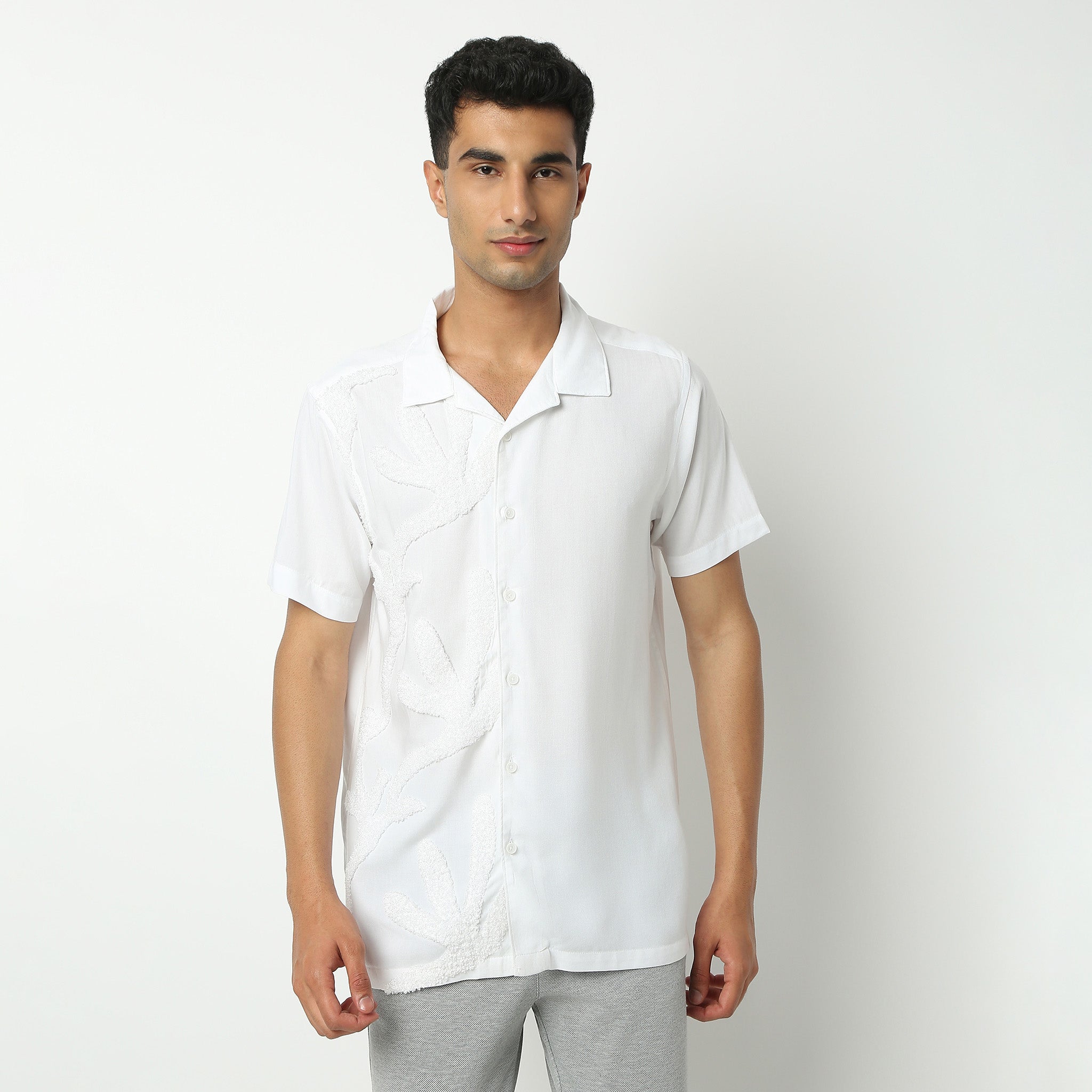 Regular Fit Solid Camp Collar Shirt