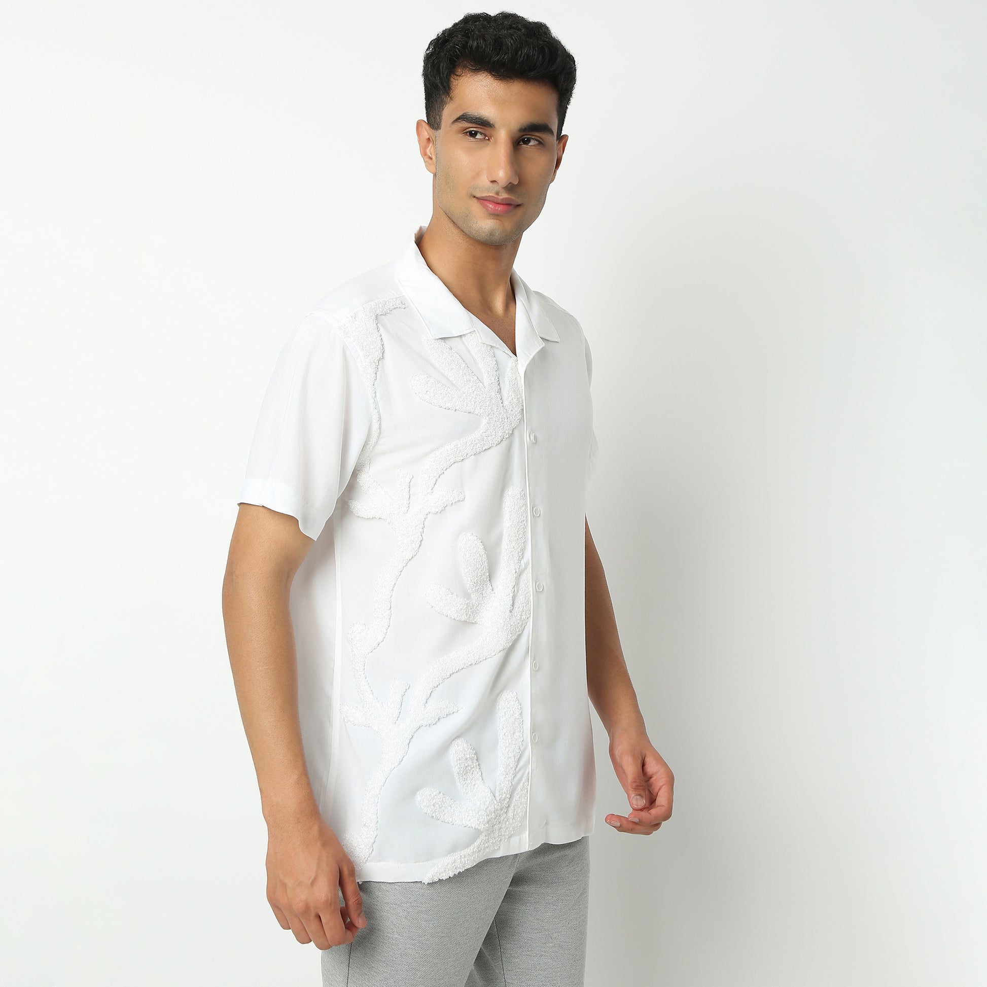 Regular Fit Solid Camp Collar Shirt