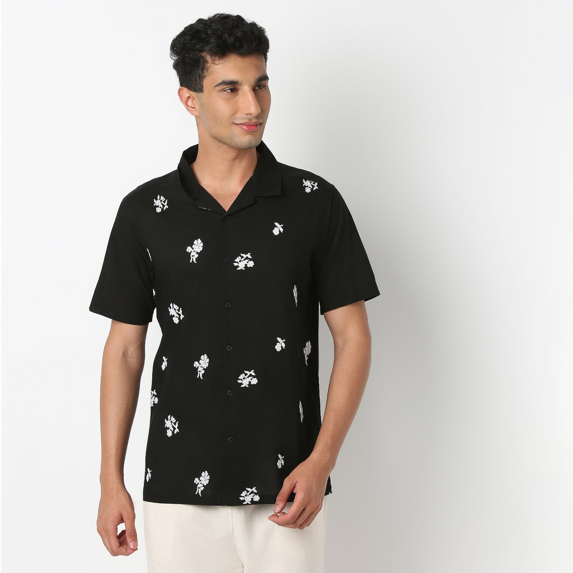 Camp Collar Embroidered Mood Shirt