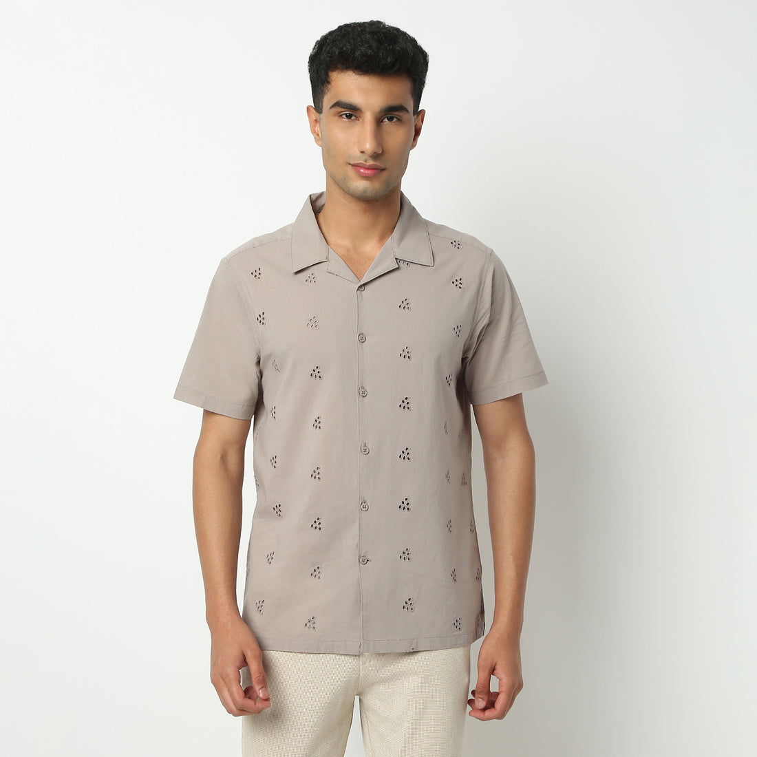 Regular Fit Solid Camp Collar Shirt