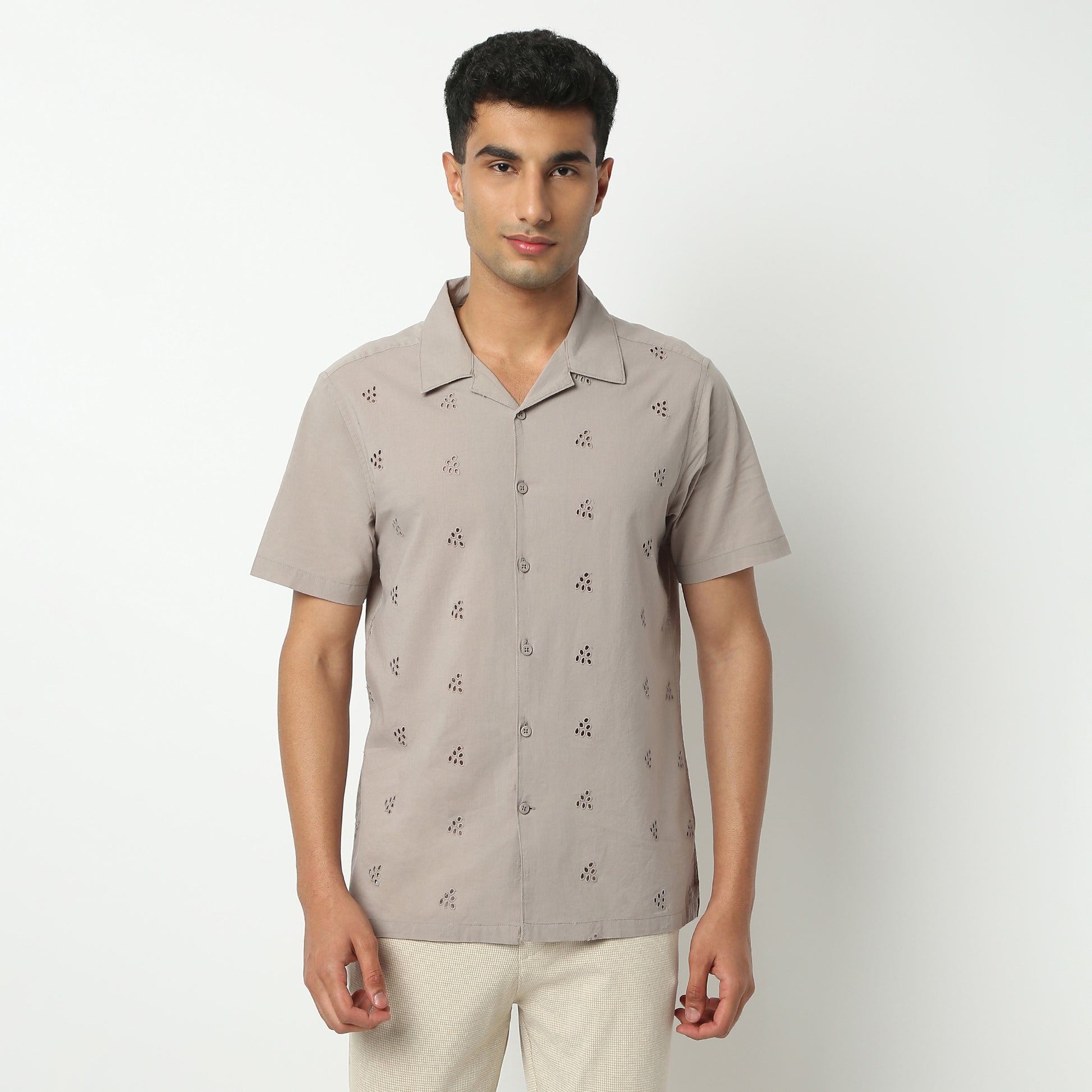 Regular Fit Solid Camp Collar Shirt