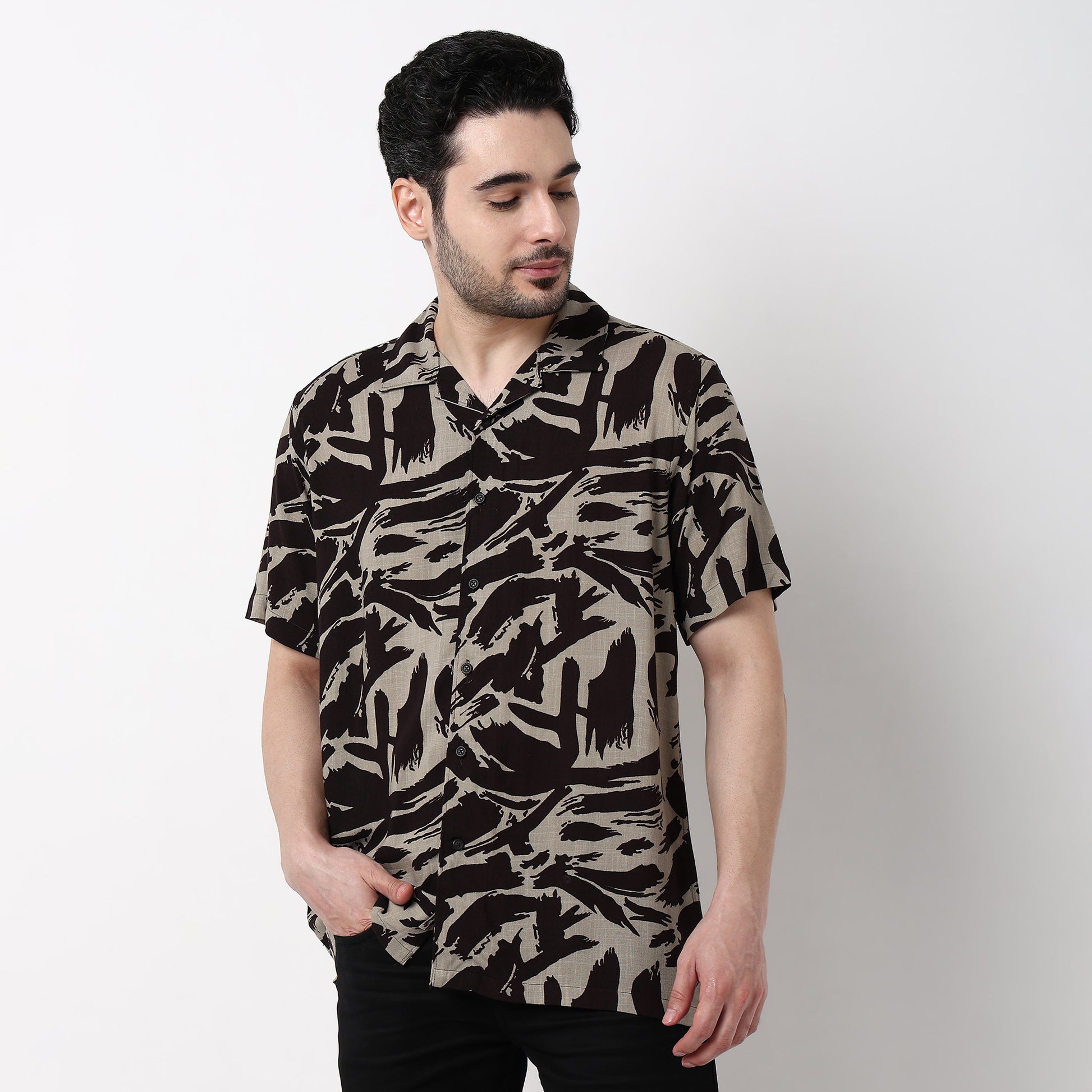 Mens Textured Printed Cuban Shirt