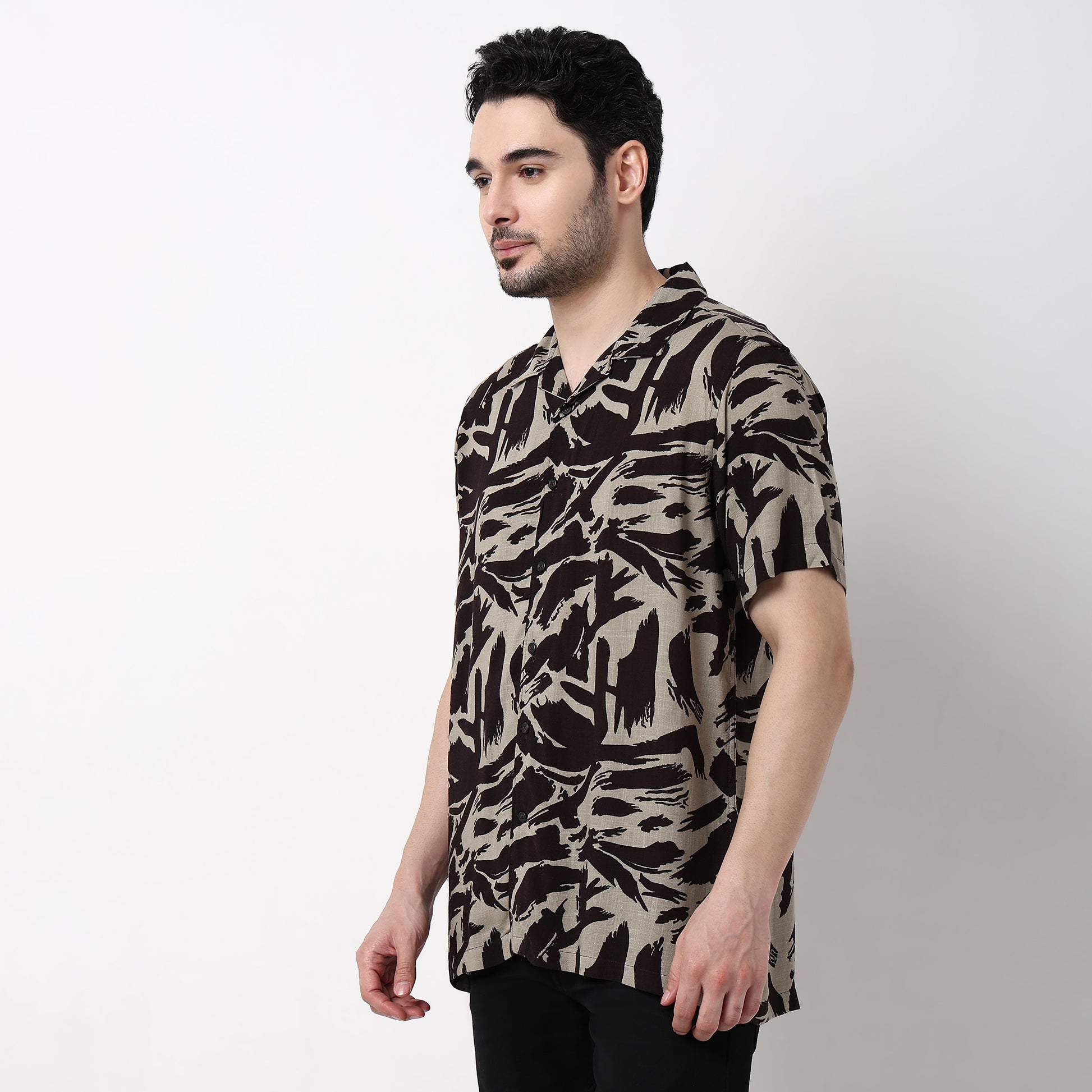 Mens Textured Printed Cuban Shirt
