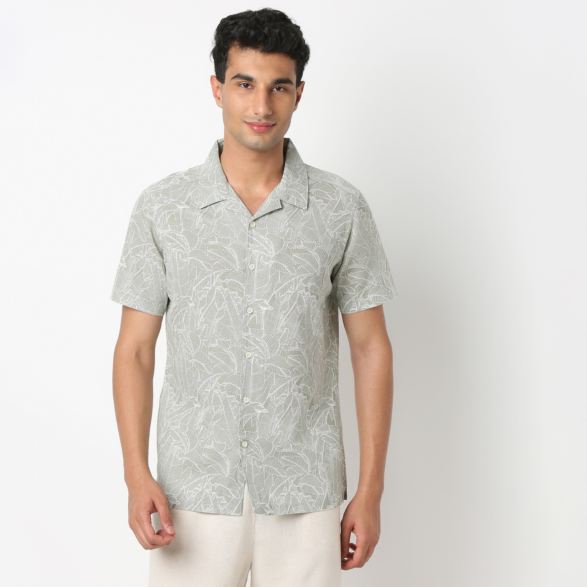 Lininᵉˣ - Linen Enriched Fine Natural Blend Shirts Printed Half