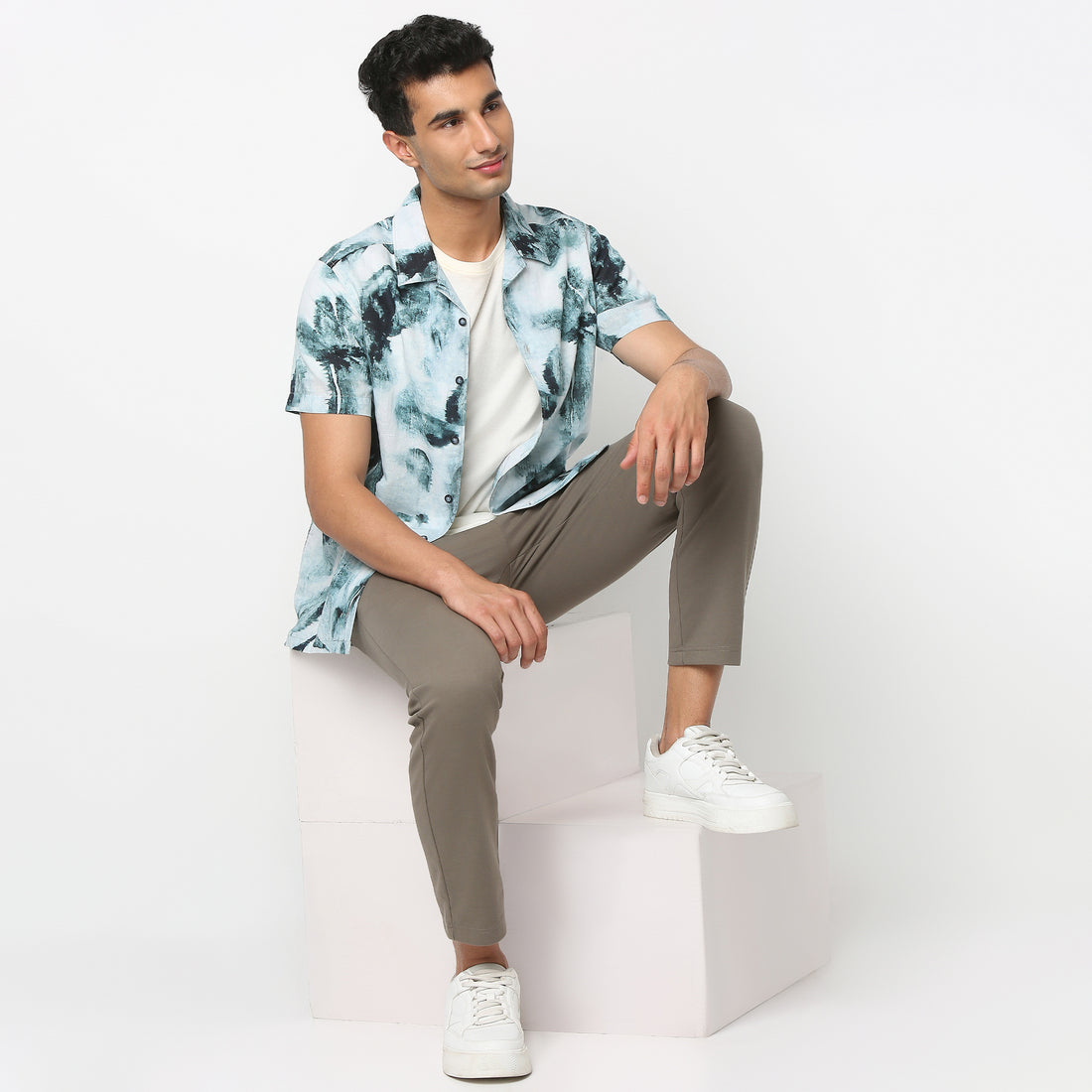Lininᵉˣ - Linen Enriched Fine Natural Blend Shirts Printed Half Sleeve Camp Collar