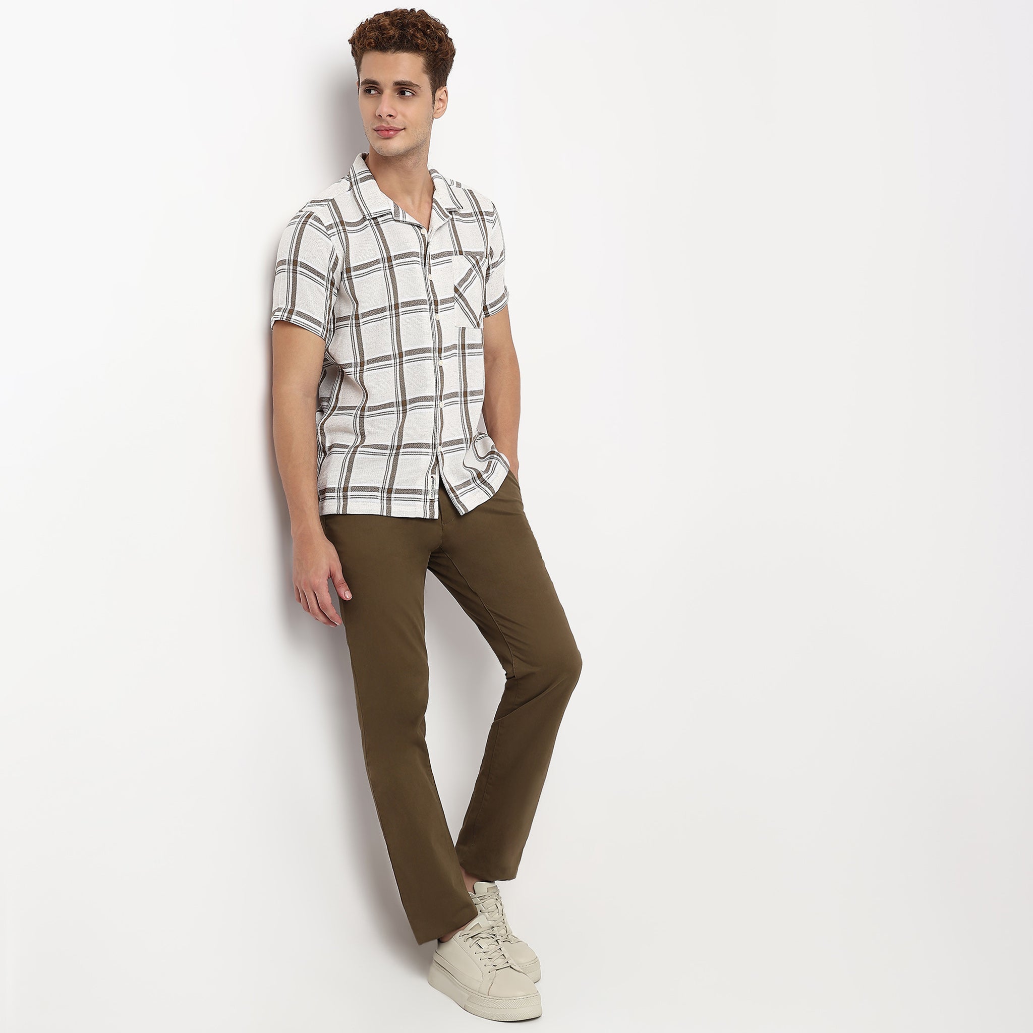 Checkered Camp Collar Cuban Half Sleeve Shirt