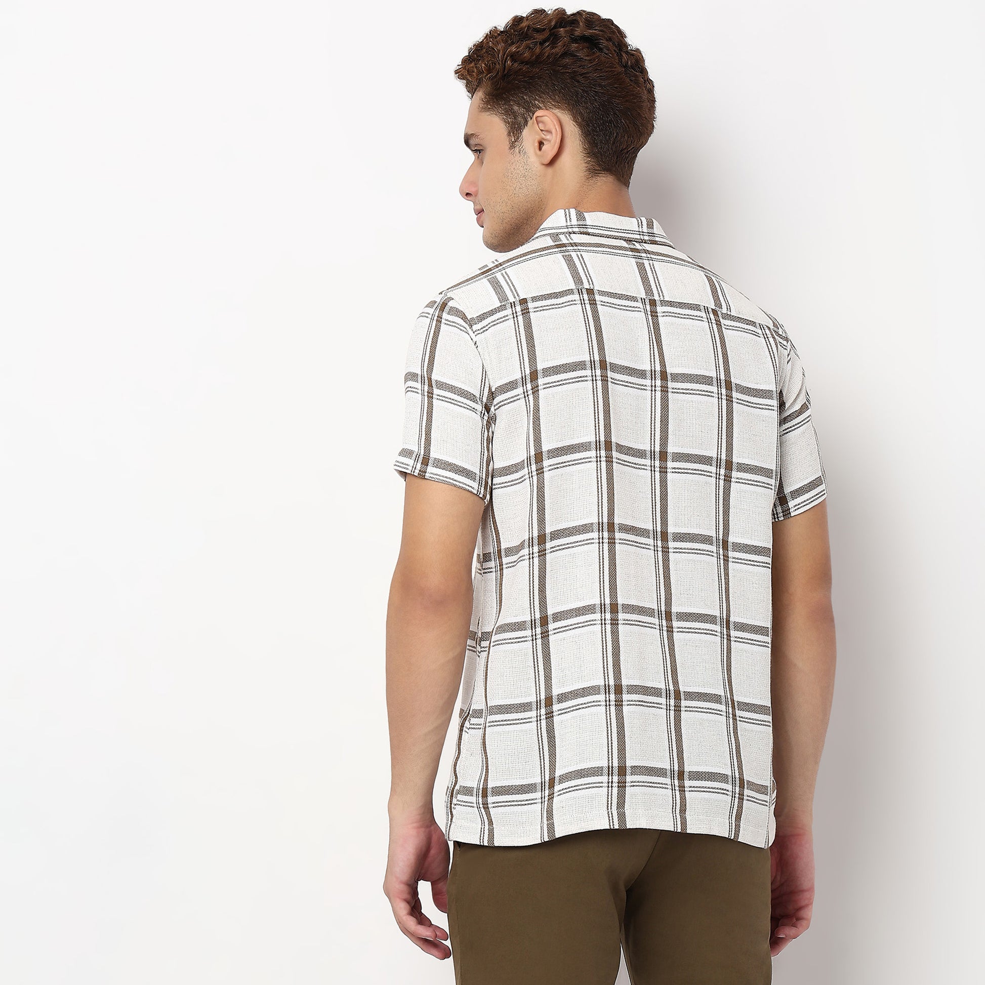 Checkered Camp Collar Cuban Half Sleeve Shirt