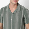 Striped Camp Collar Cuban Half Sleeve Shirt