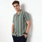 Striped Camp Collar Cuban Half Sleeve Shirt