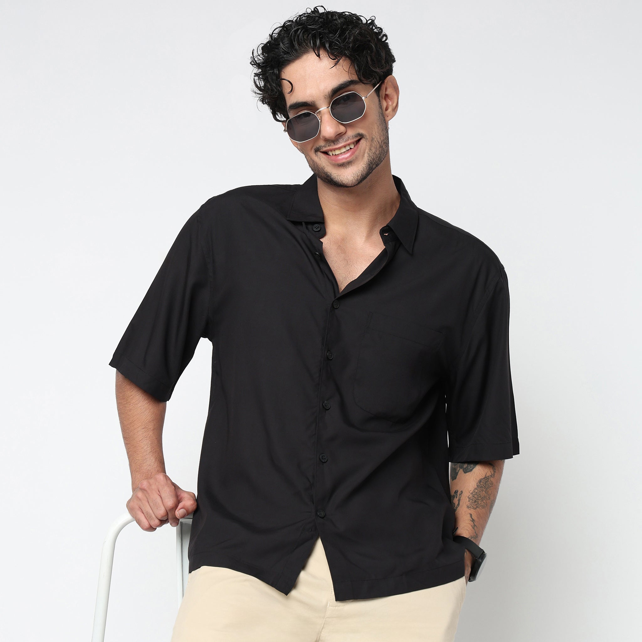 Cotton Solid Cuban Shirt