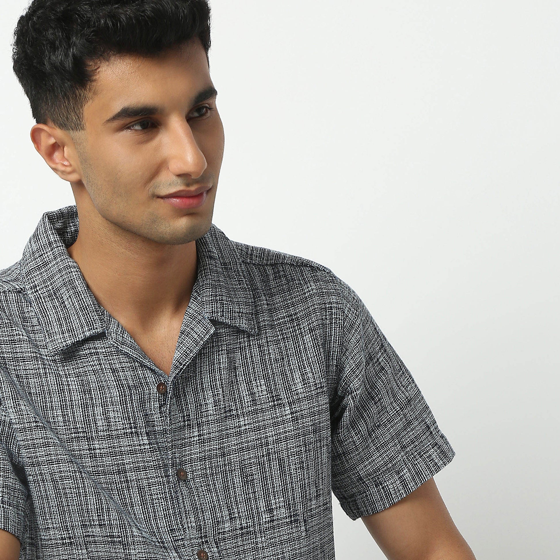 Regular Fit Textured Camp Collar Shirt