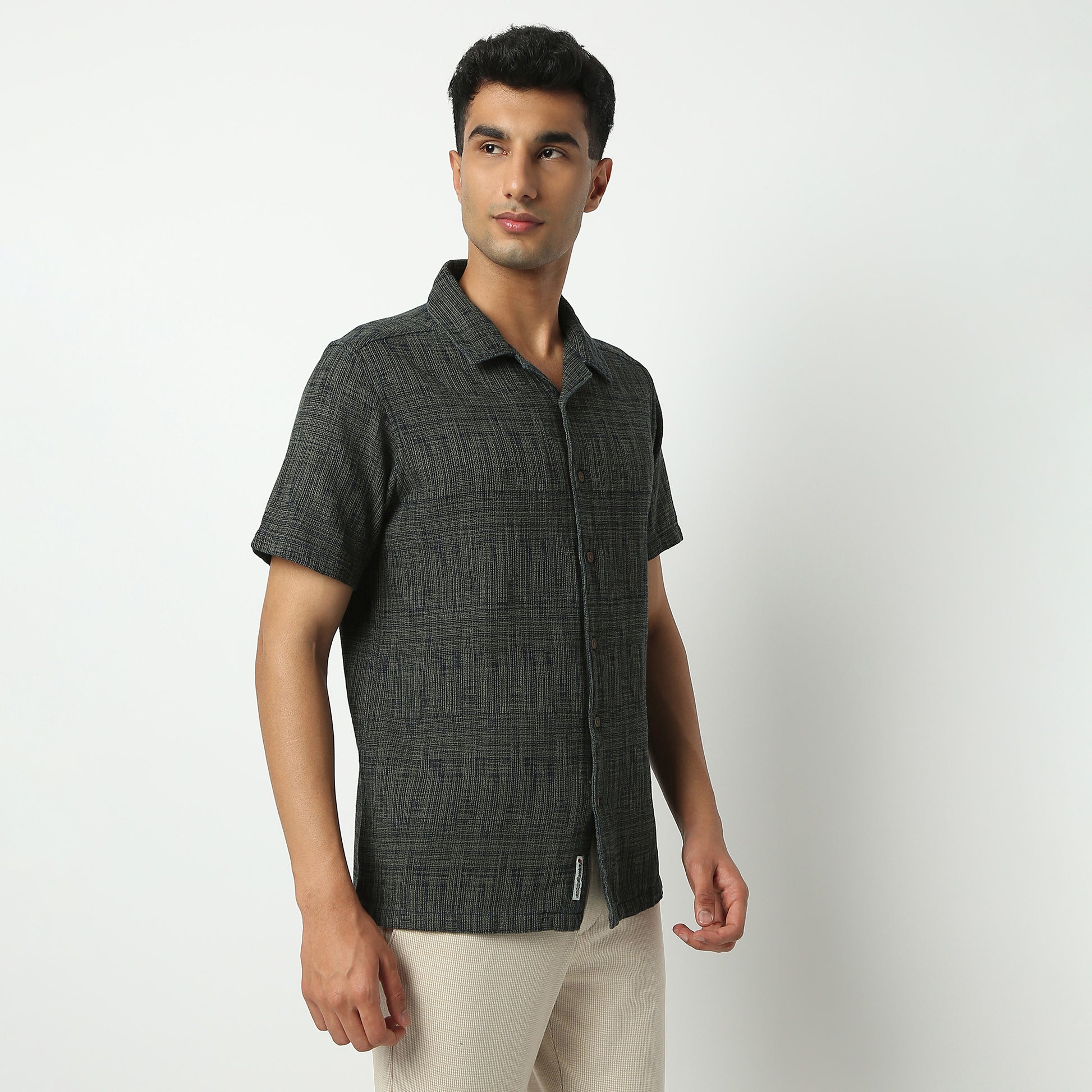 Regular Fit Textured Camp Collar Shirt
