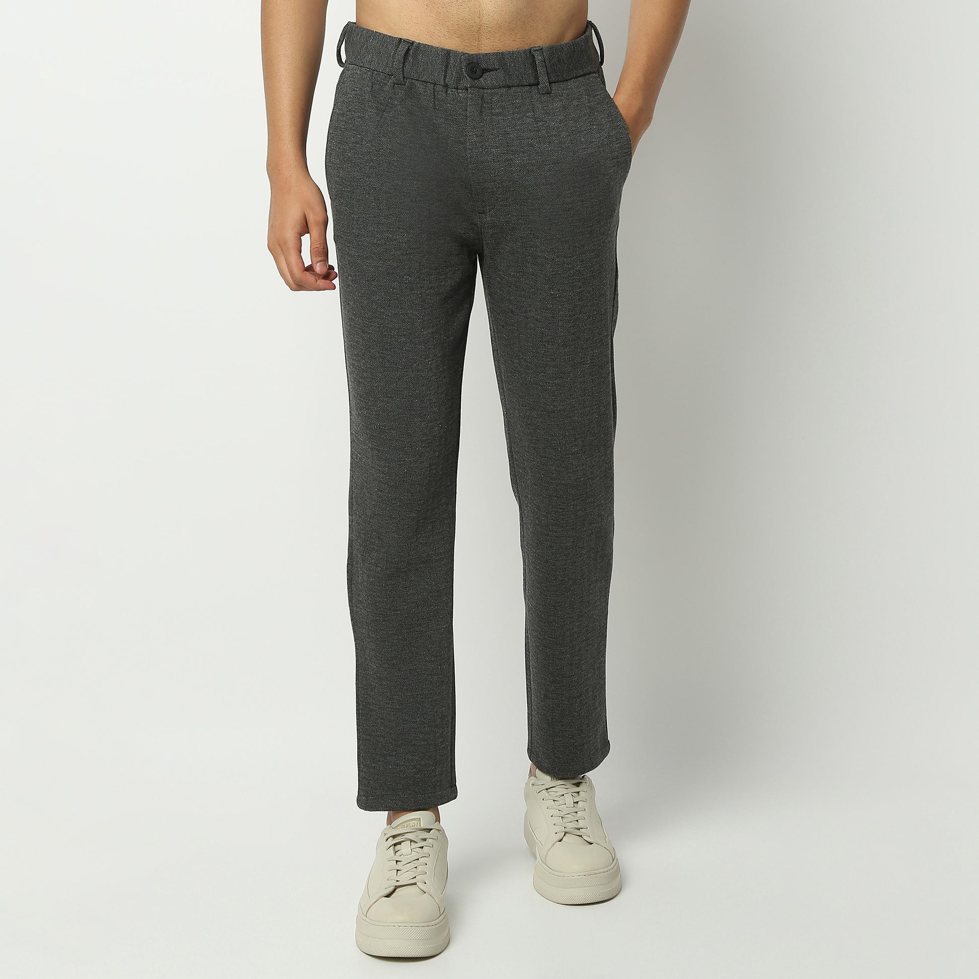 Regular Fit Solid Ankle Length Mid Rise Pants