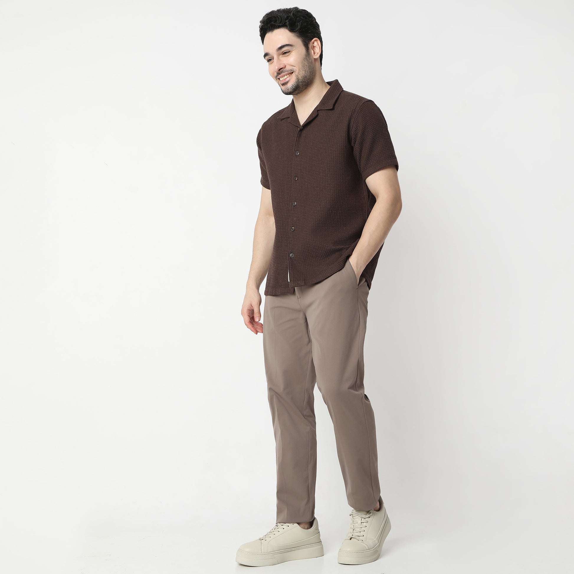 Regular Fit Solid Mid Rise Trousers