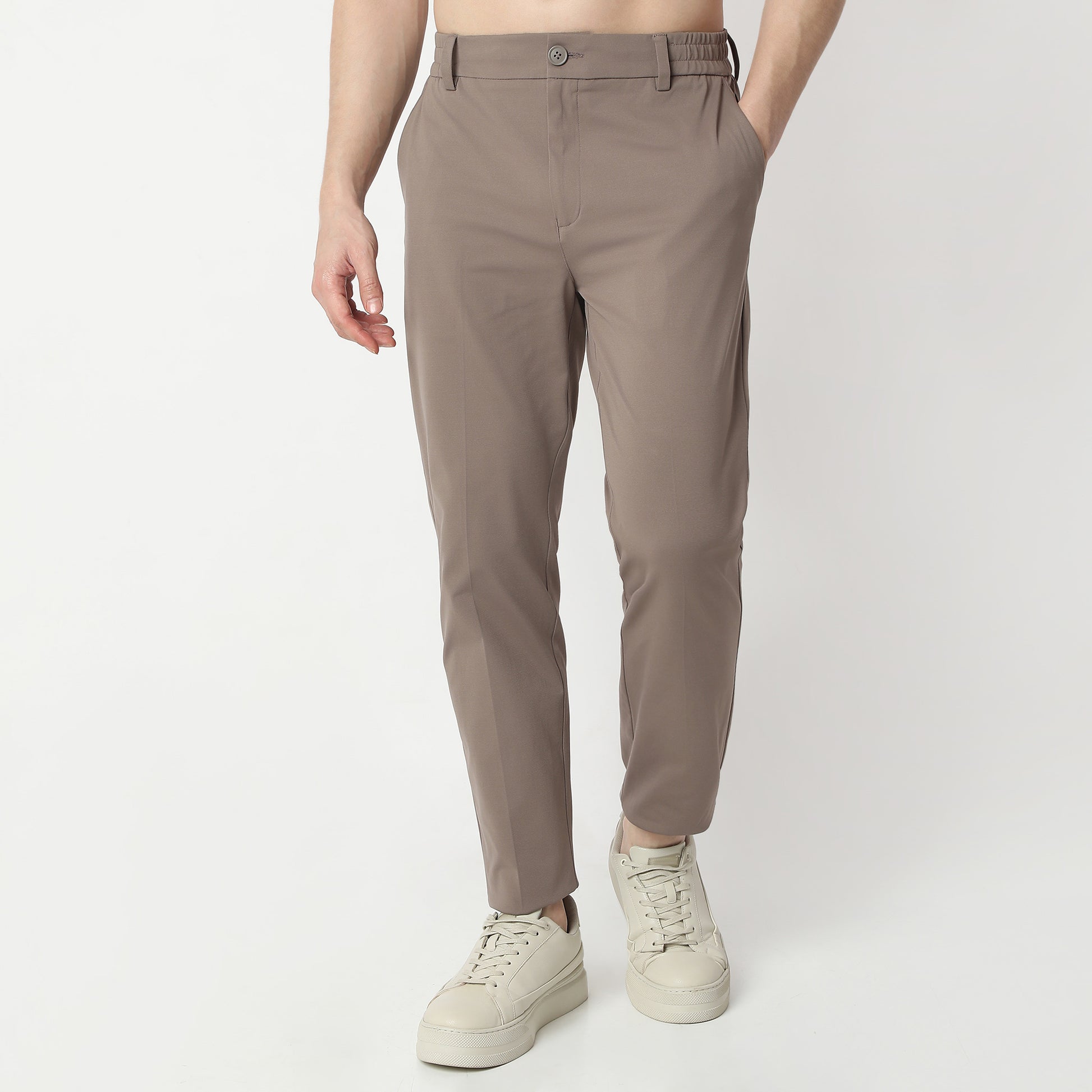 Regular Fit Solid Mid Rise Trousers