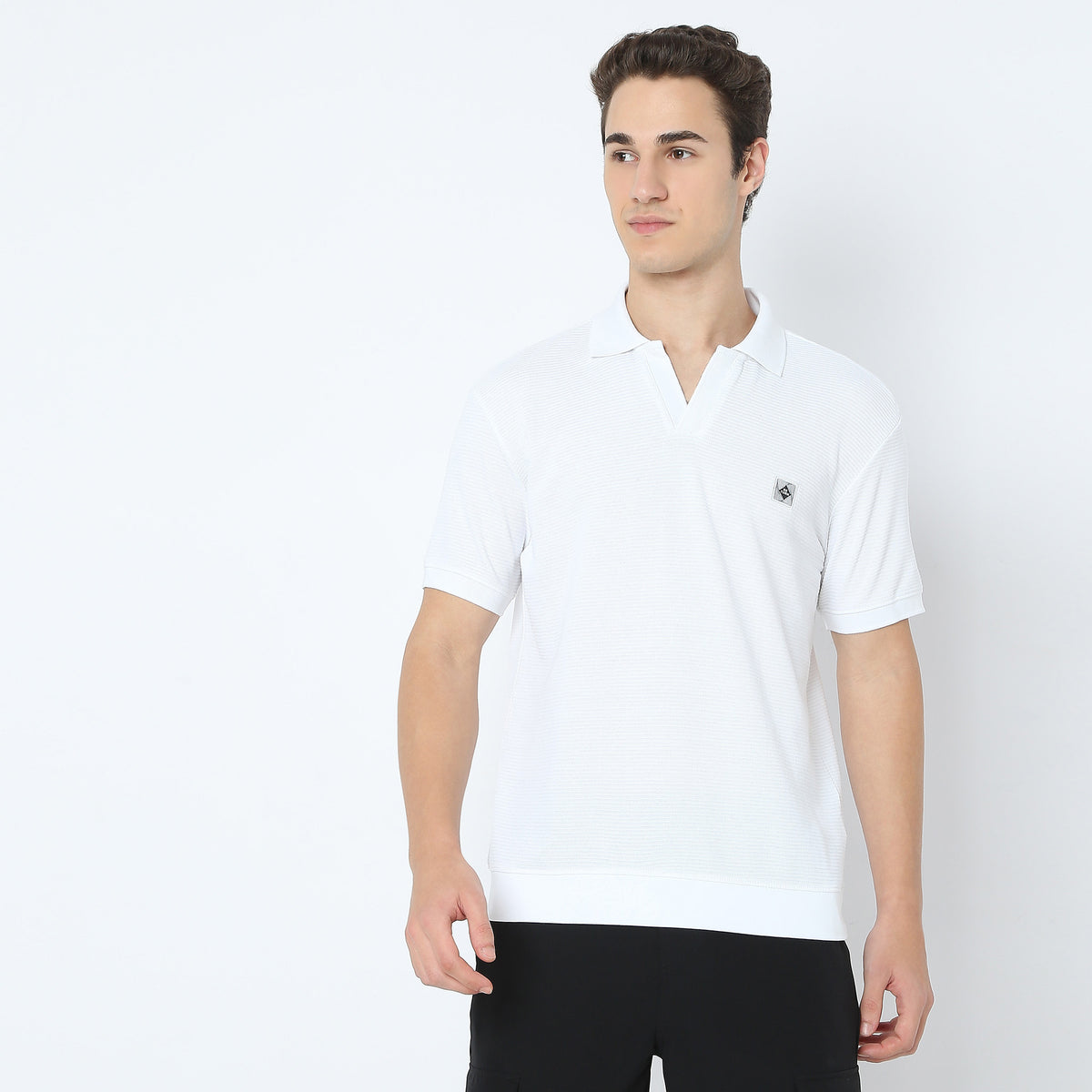 Jacquard Johnny Collar Modern Smart Island Polo T-Shirt