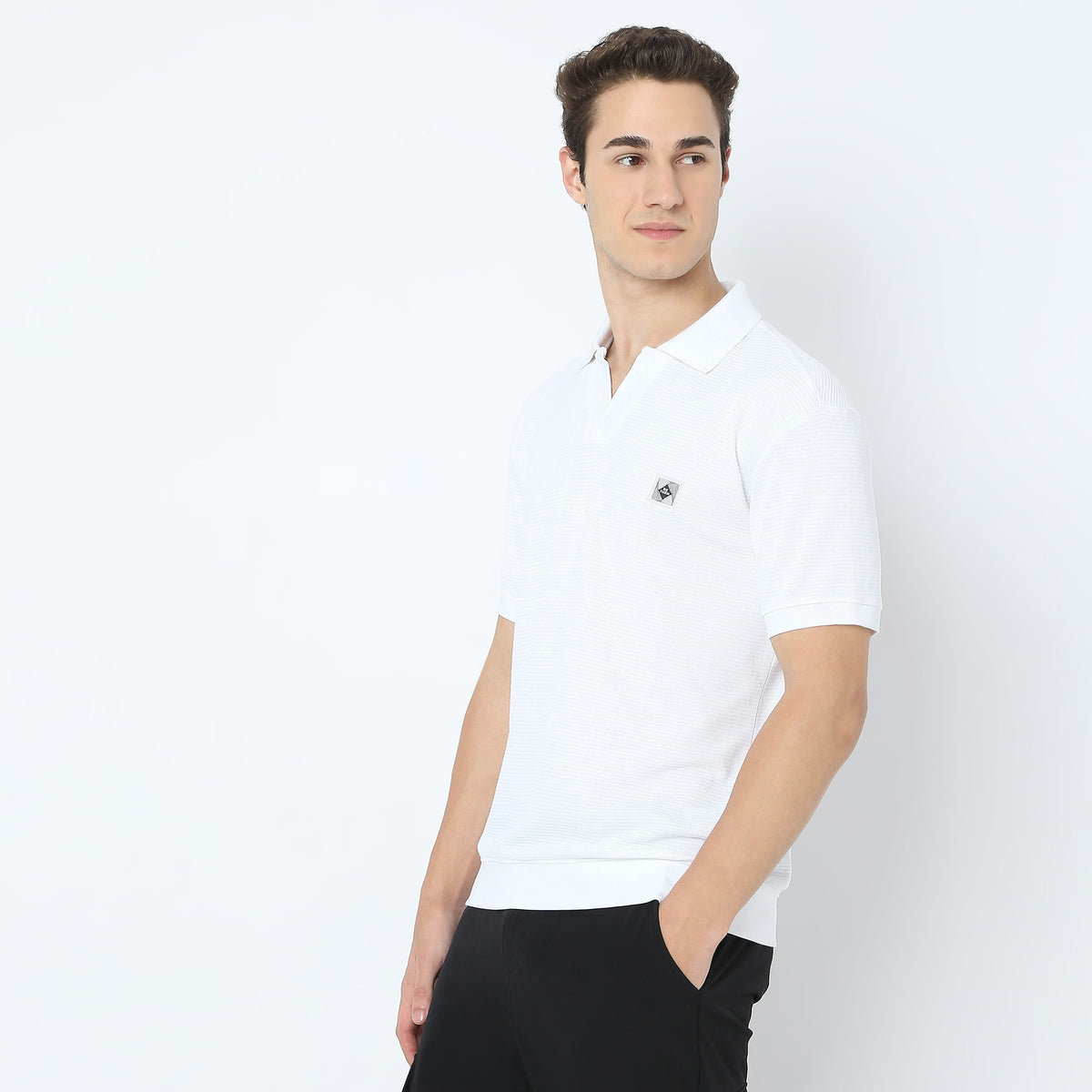 Jacquard Johnny Collar Modern Smart Island Polo T-Shirt