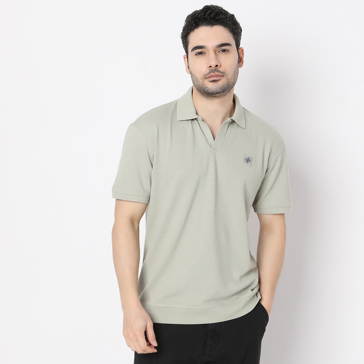 Jacquard Johnny Collar Modern Smart Island Polo T-Shirt