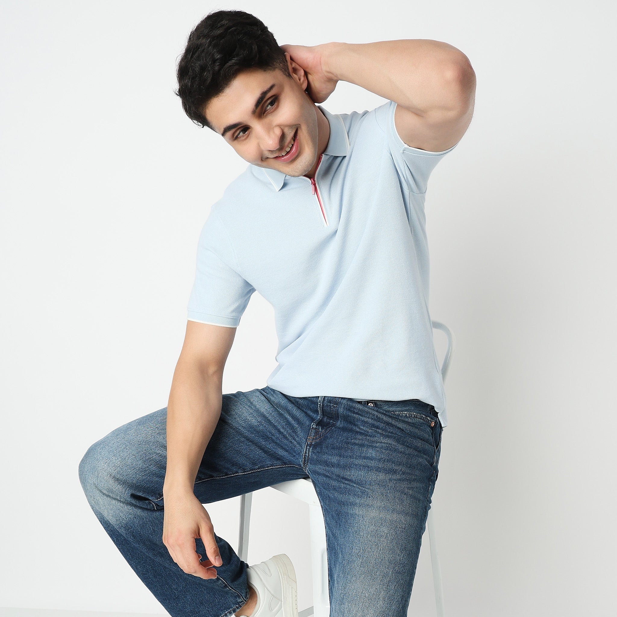Smart Polo 2.0 Structured Knit with Trim-Zip Neck T-Shirt – Style