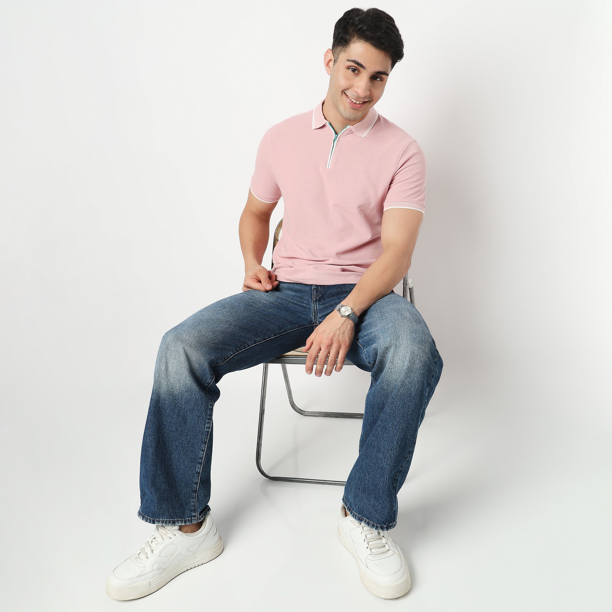 Smart Polo 2.0 Structured Knit with Trim-Zip Neck T-Shirt – Style