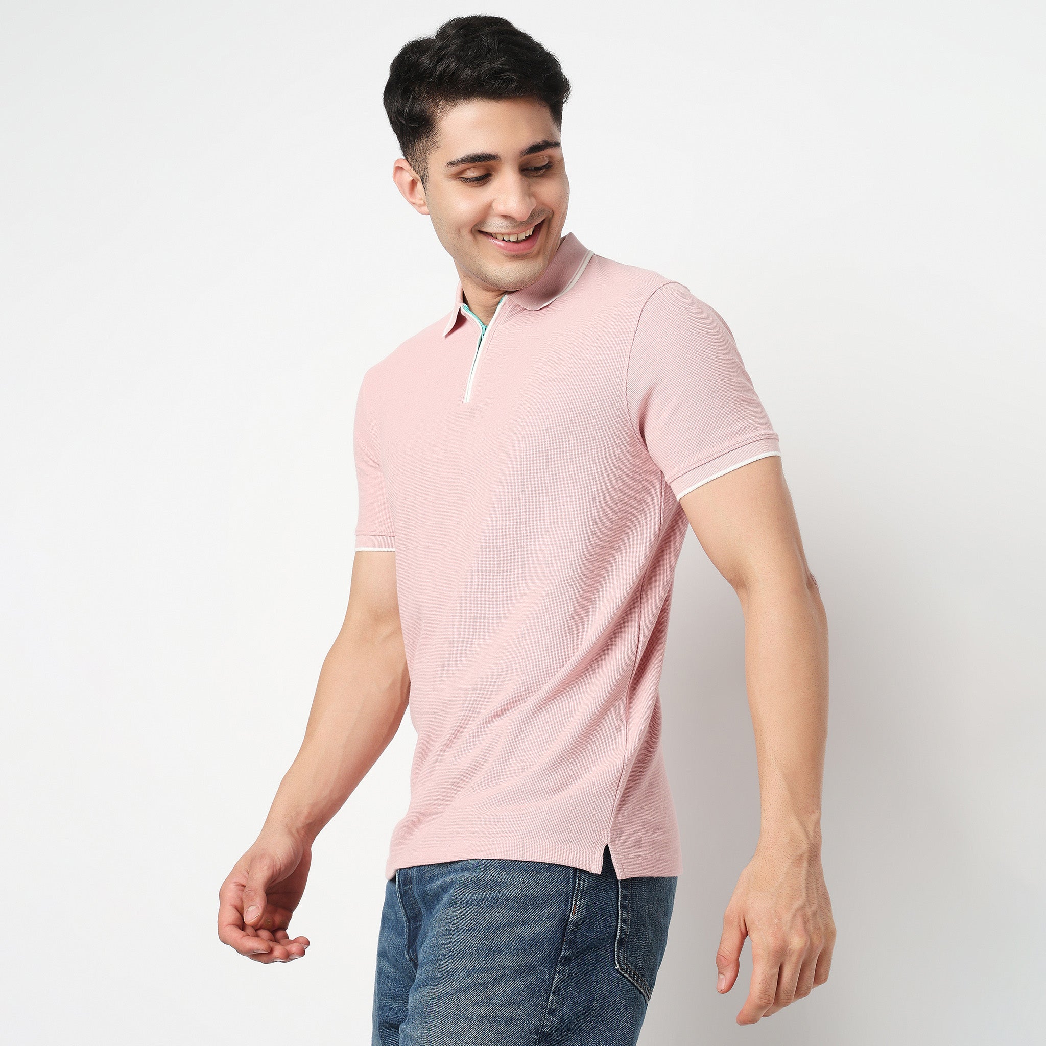 Smart Polo 2.0 Structured Knit with Trim-Zip Neck T-Shirt – Style