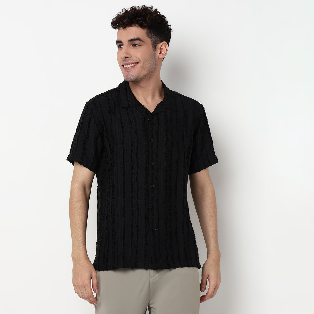 Cotton Fabric Camp Collar Shirt