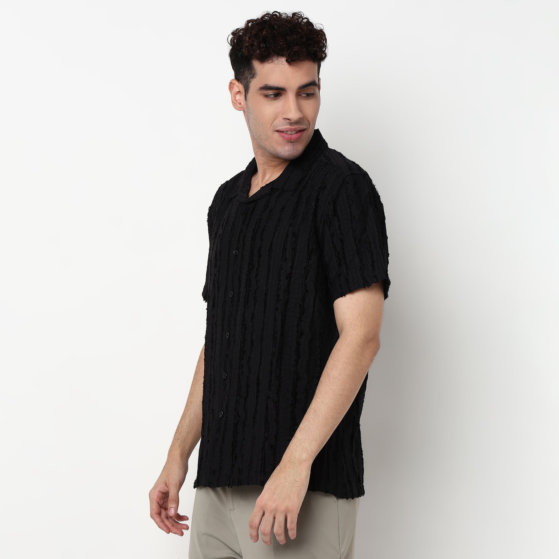 Cotton Fabric Camp Collar Shirt