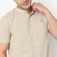 Linen Enriched Fine Natural Blend Shirt Half Sleeve Band Collar